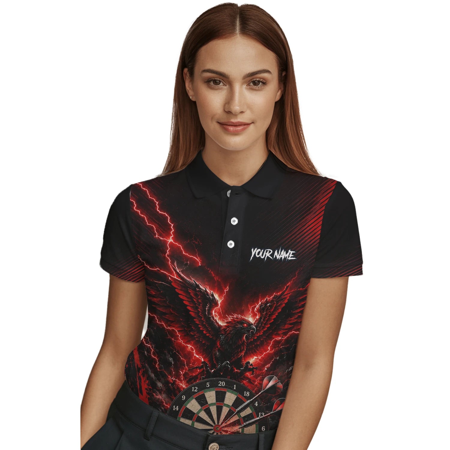 Personalised Black & Red Phoenix Lightning Dartboard Darts Shirt For Women J120