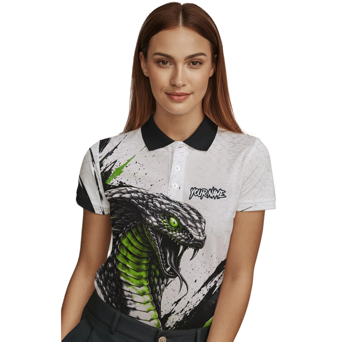 Personalised White Black Green Cobra Darts Shirt For Women A017