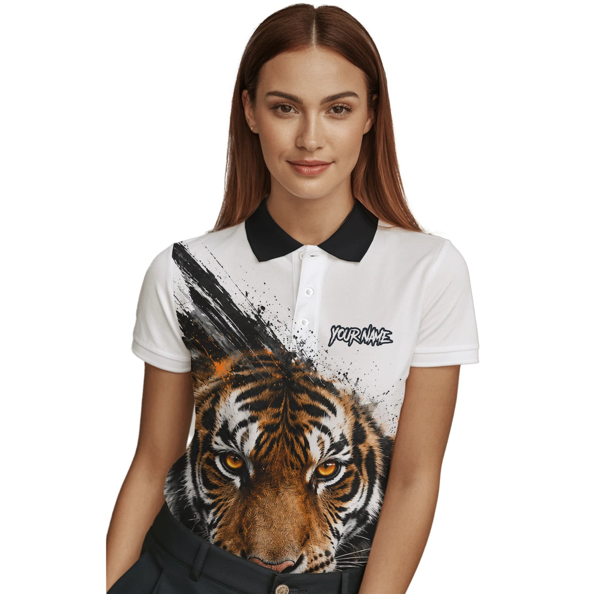 Personalised White Black Orange Tiger Darts Shirt For Women N832