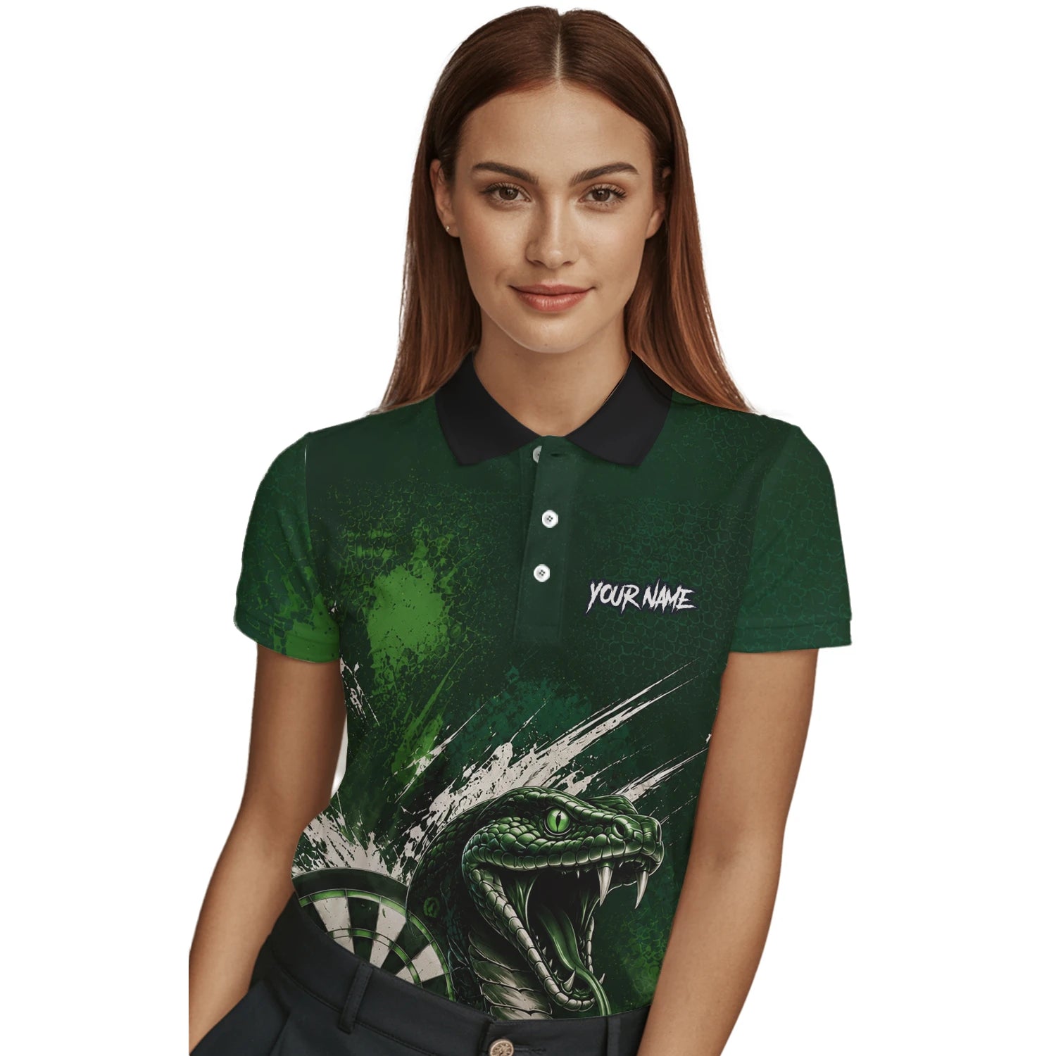 Personalised Green & Black Cobra Dartboard Darts Shirt For Women M244