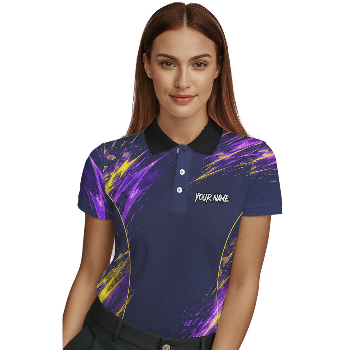 Personalised Navy Purple Yellow Abstract Darts Shirt For Women D517