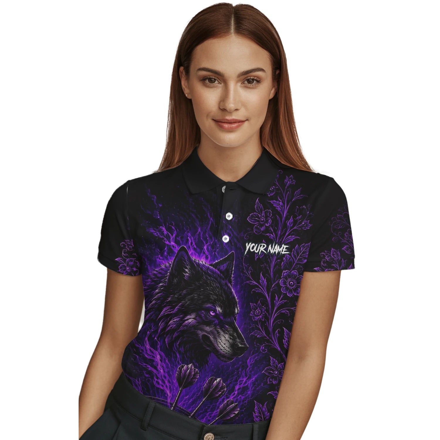 Personalised Black & Purple Wolf Dartboard Darts Shirt For Women J133