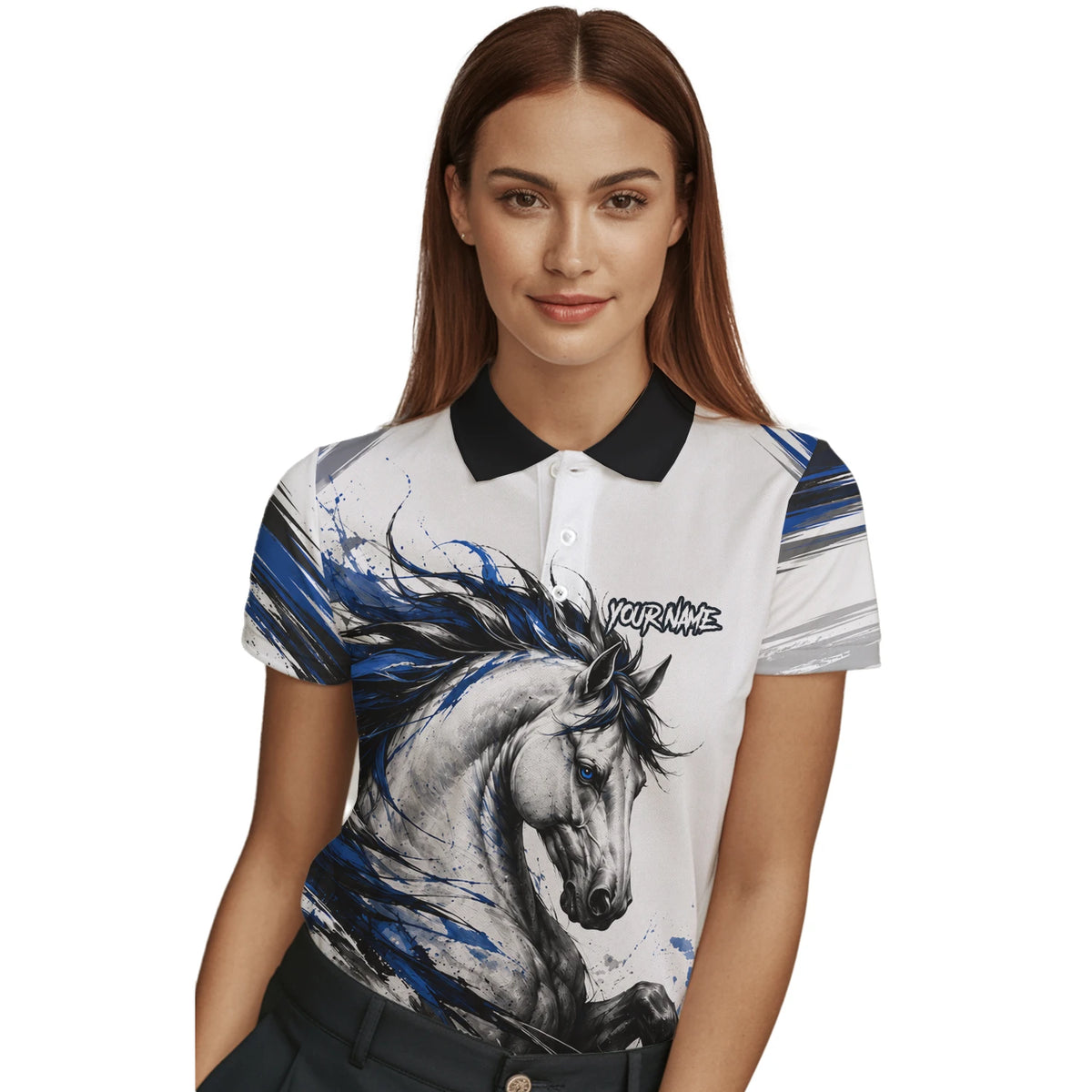 Personalised White Black Blue Rearing Horse Darts Shirt For Women O686