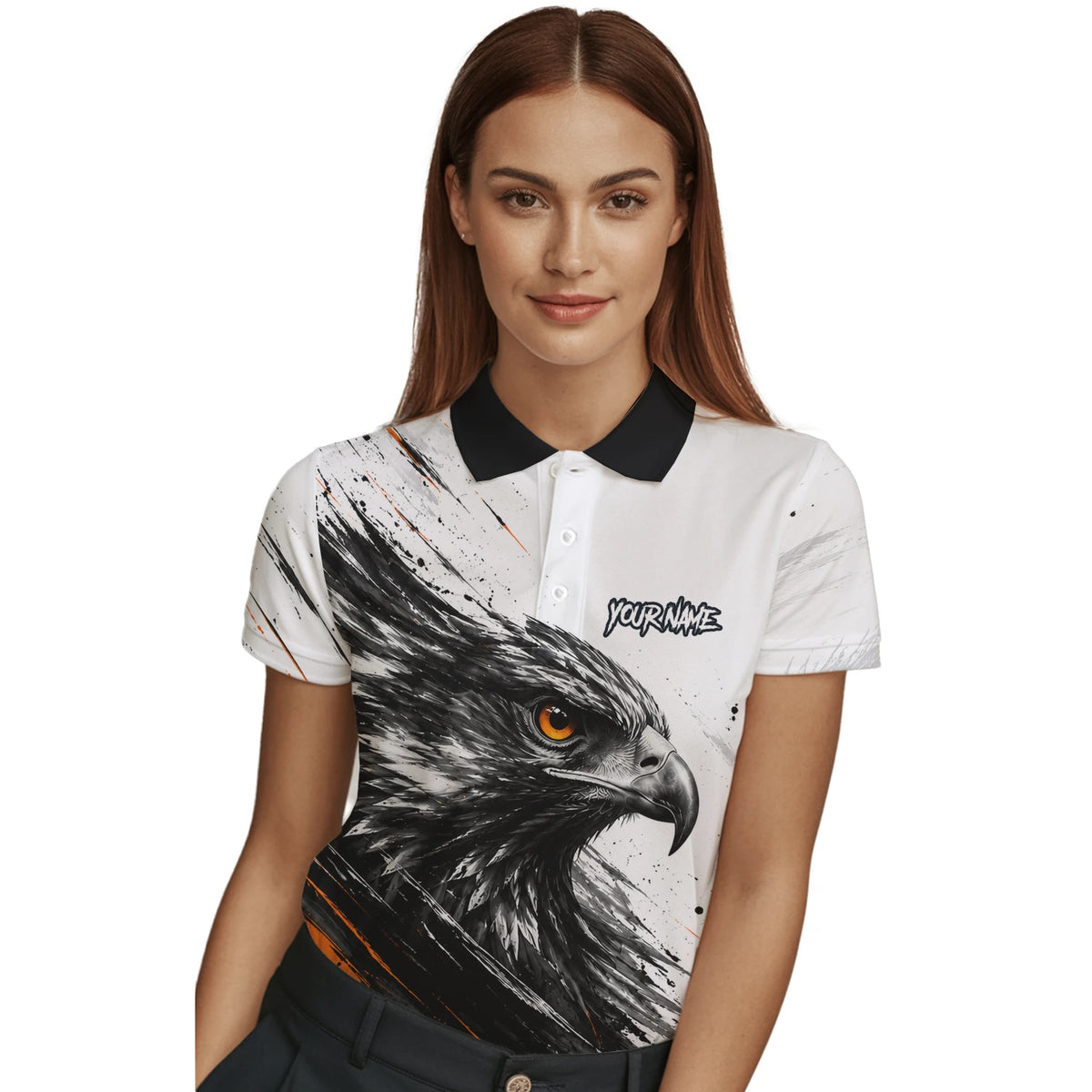 Personalised White Black Orange Eagle Darts Shirt For Women V695