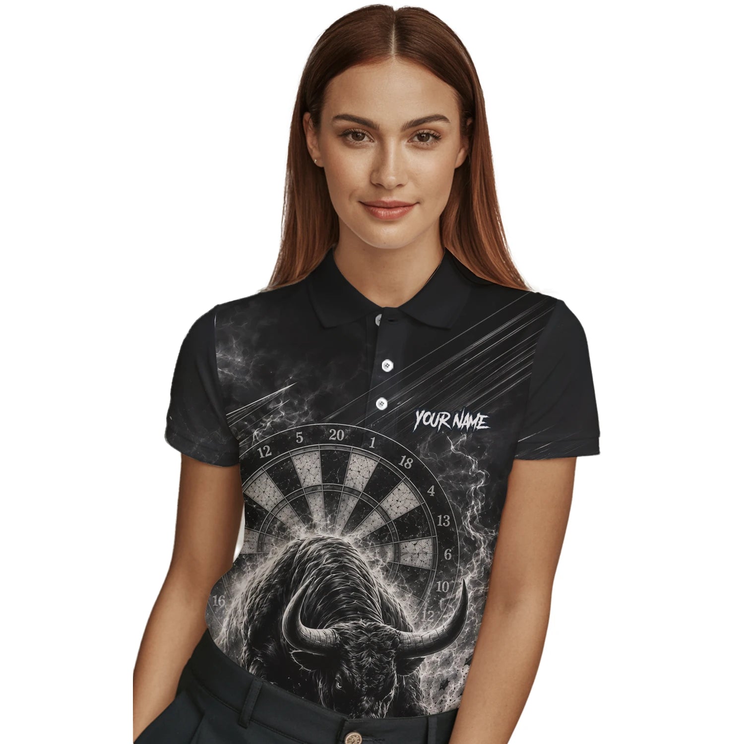 Personalised Black & White Bull Head Darts Shirt For Women V420