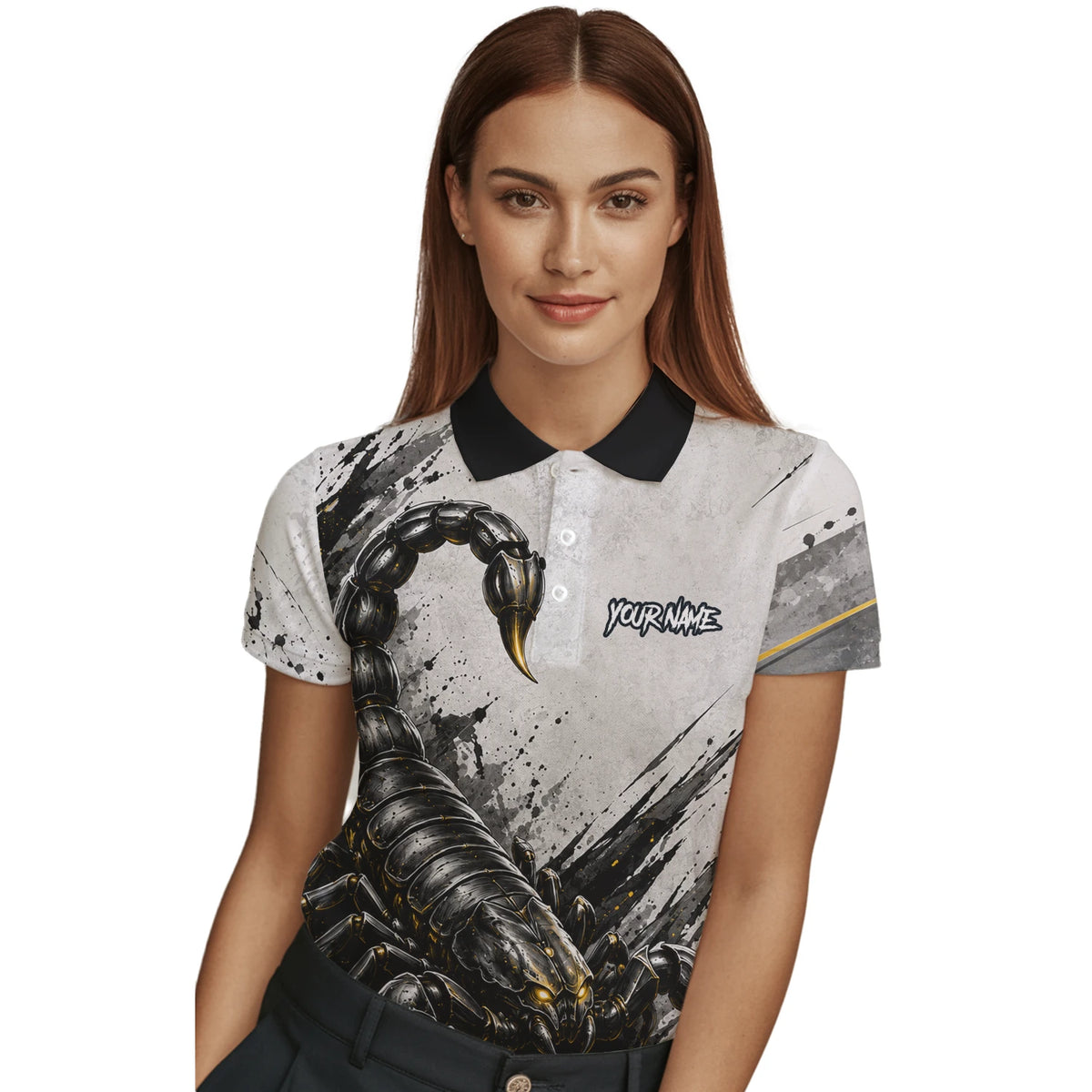 Personalised White Black Gold Scorpion Darts Shirt For Women S226