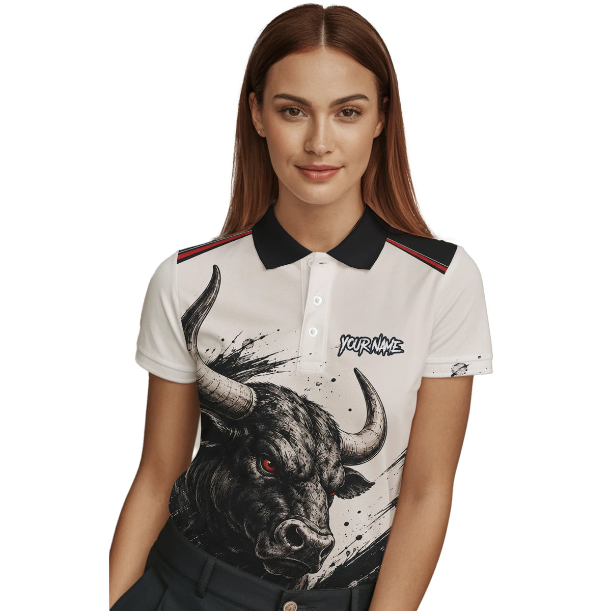 Personalised White Black Red Bull Darts Shirt For Women H473
