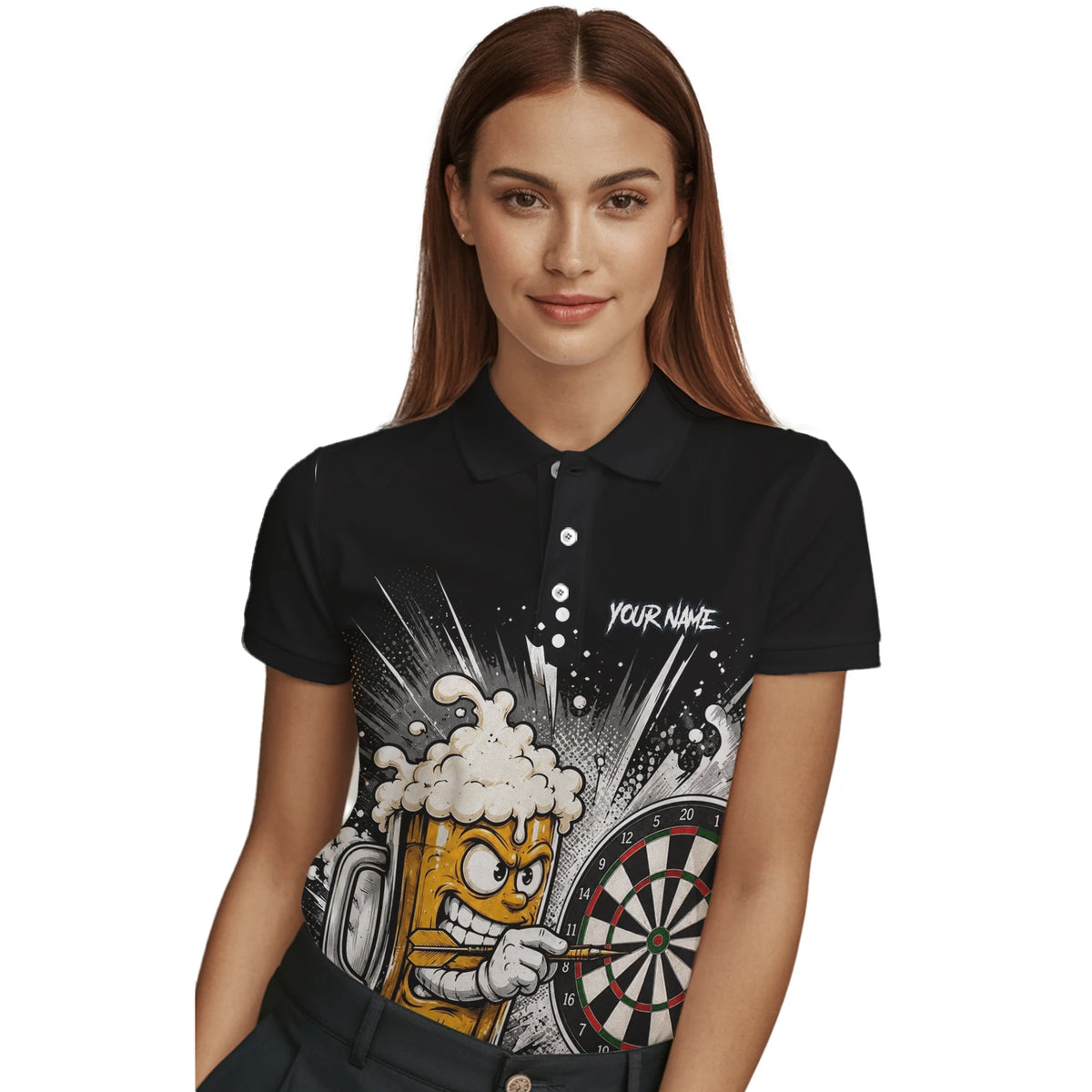 Personalised Beer Mug Darts Polo Shirt For Women S555