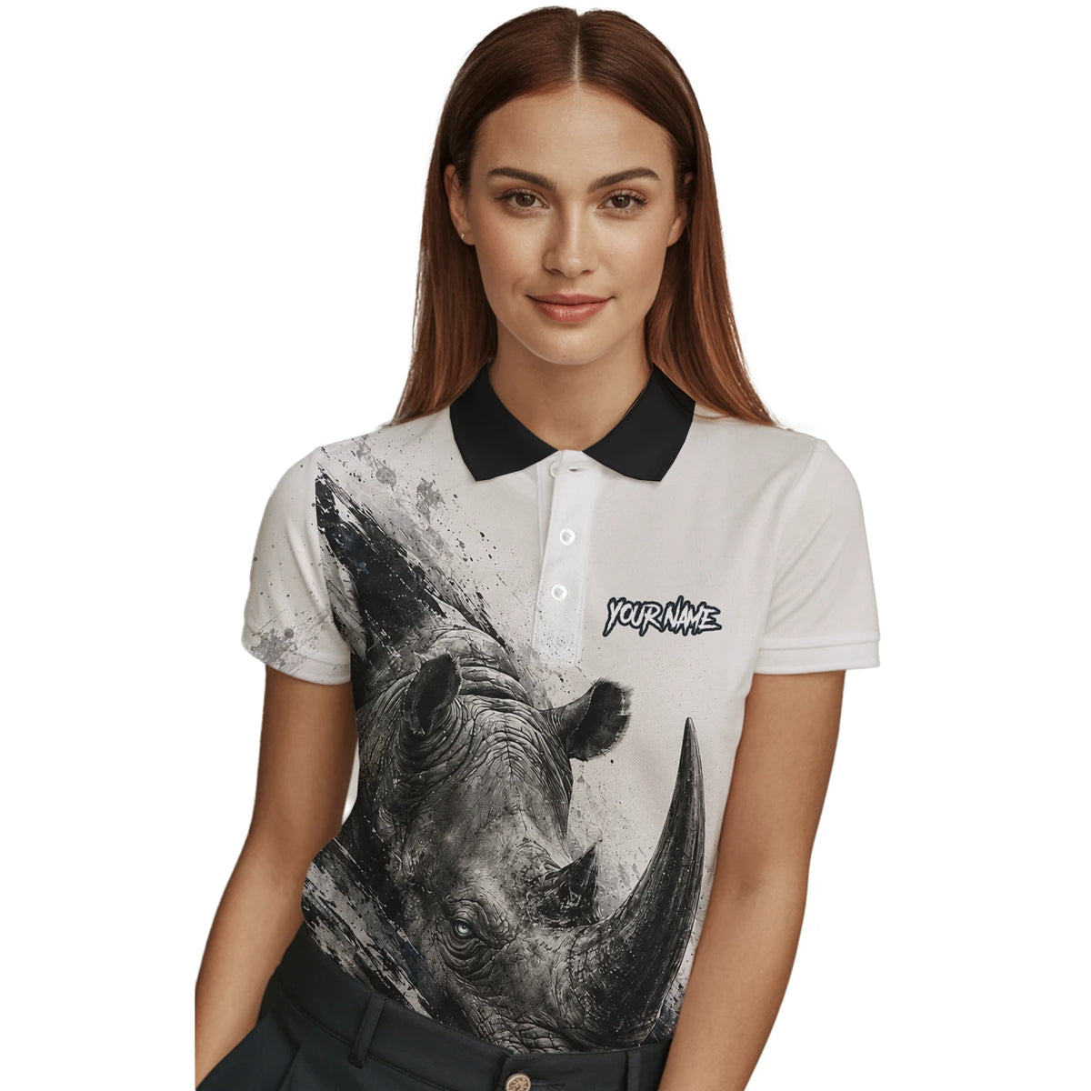 Personalised White Black Grey Rhino Darts Shirt For Women C312