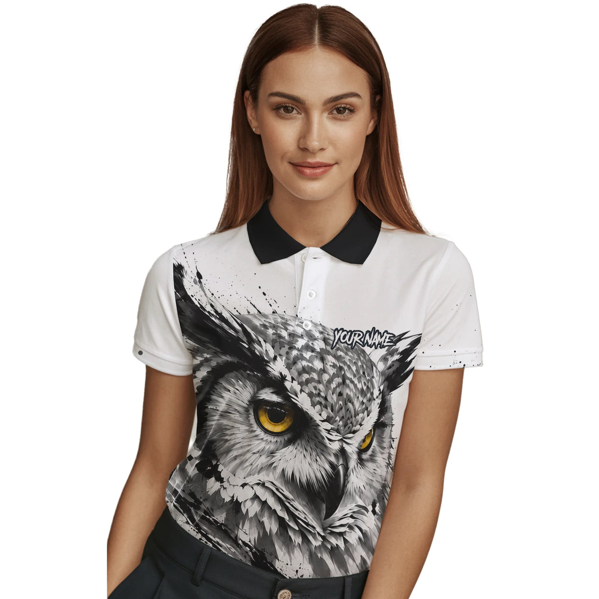 Personalised White Black Yellow Owl Darts Shirt For Women P128