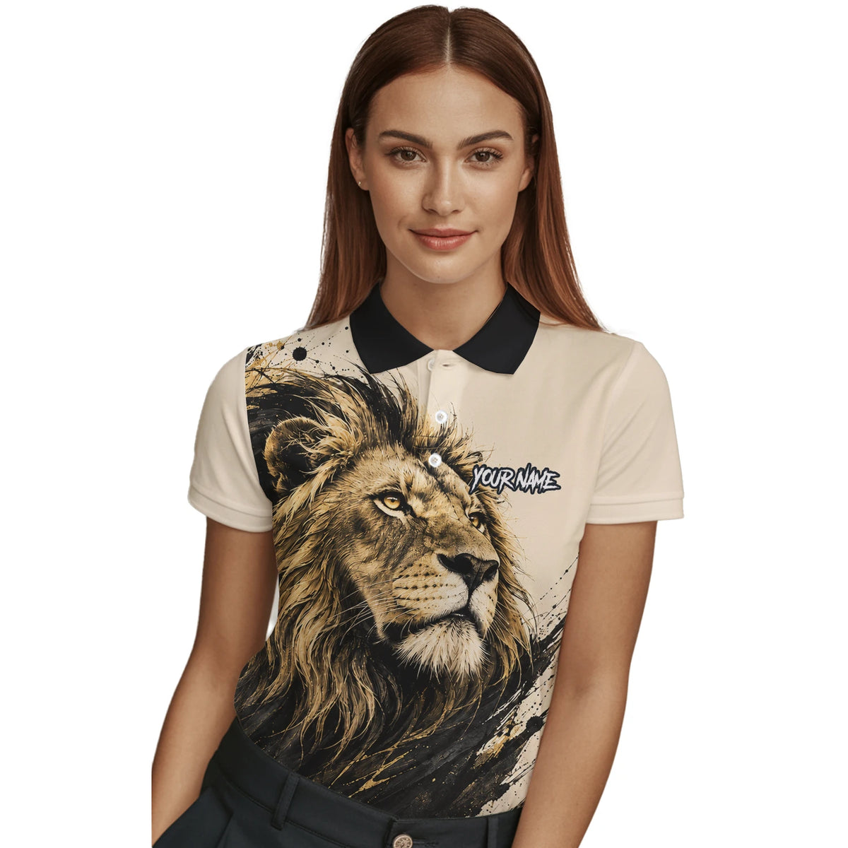Personalised Cream Black Gold Lion Darts Shirt For Women Q209
