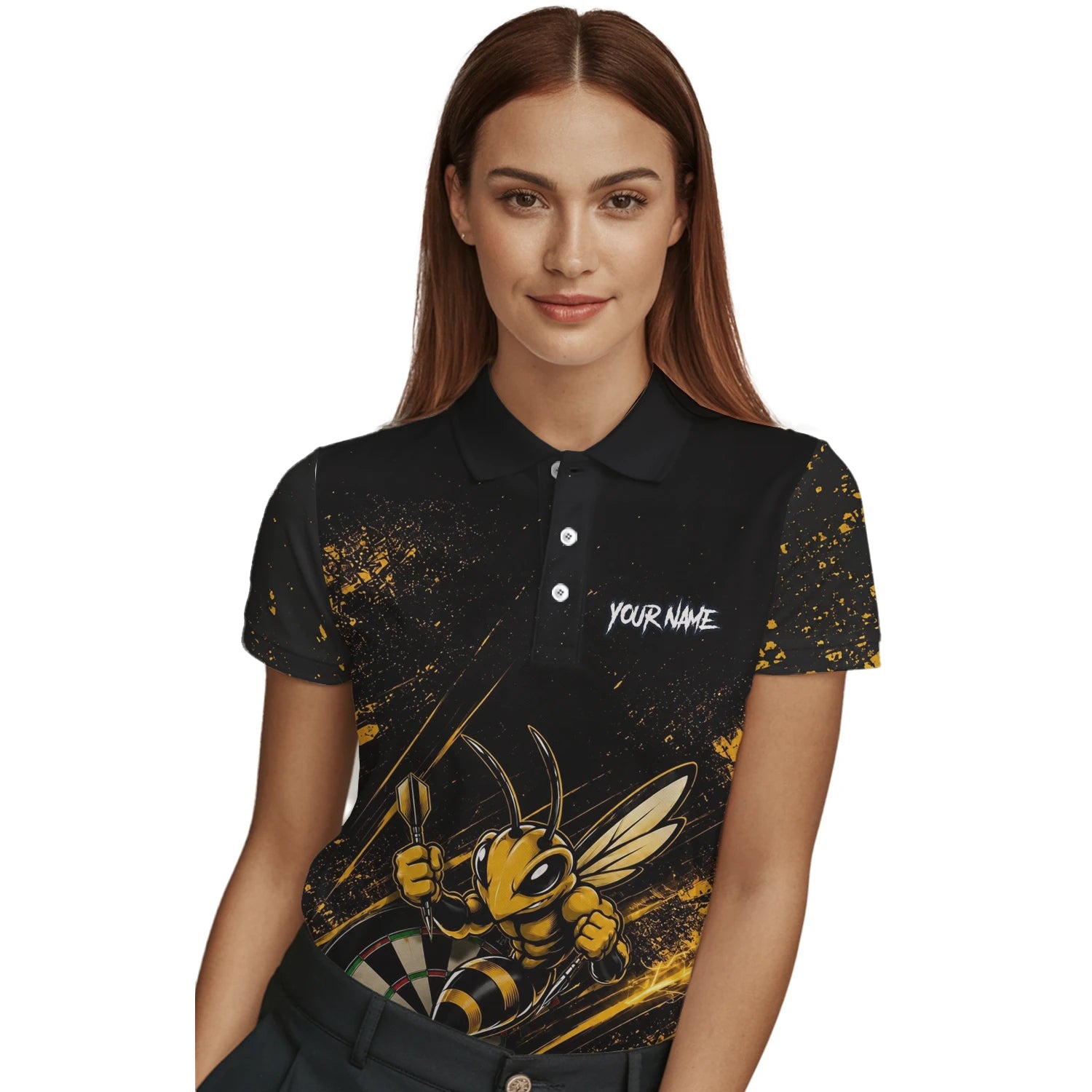 Personalised Black & Gold Bee Dartboard Darts Shirt For Women L410