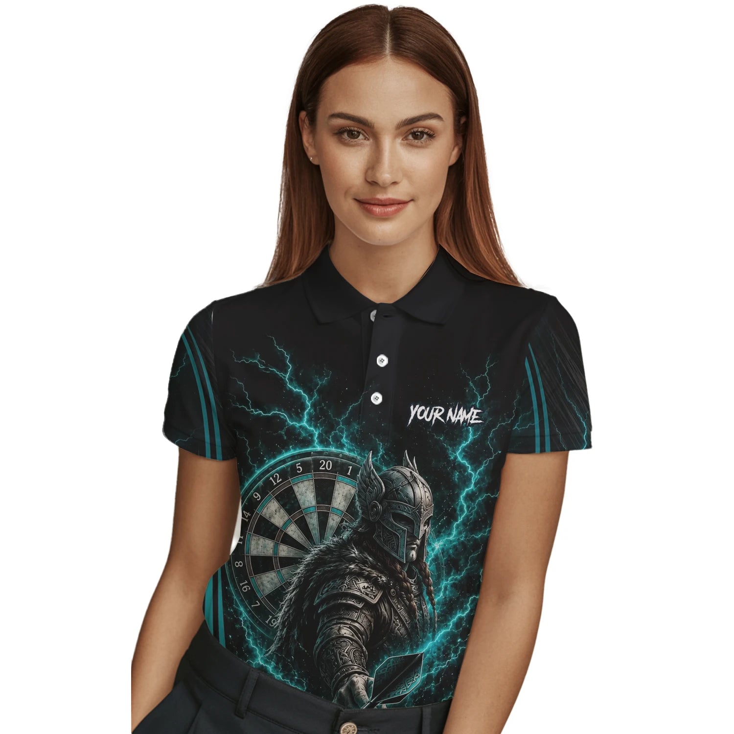 Personalised Teal Lightning Viking Darts Polo Shirt For Women O328