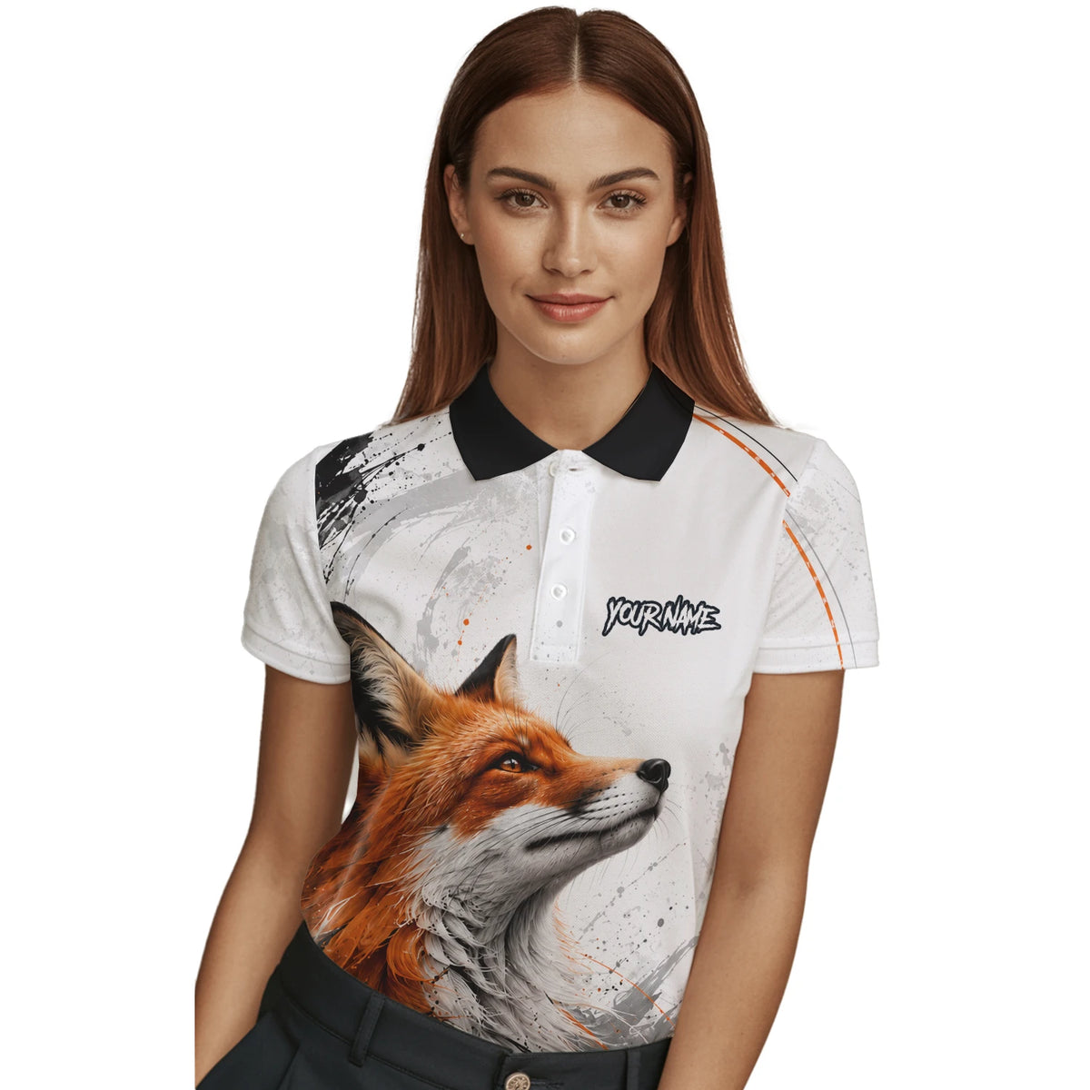 Personalised White Black Orange Fox Darts Shirt For Women D228