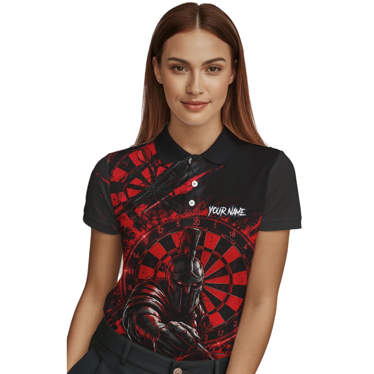 Personalised Red & Black Spartan Darts Polo Shirt For Women W276