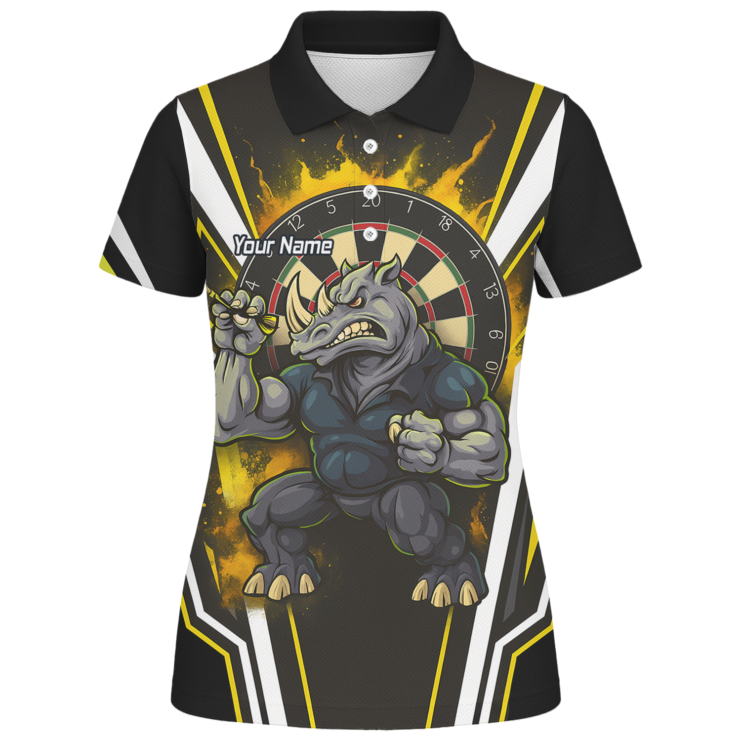 Custom Aggressive Rhino Darts Polo Shirt Black Gold White For Men U9140 additional image 1