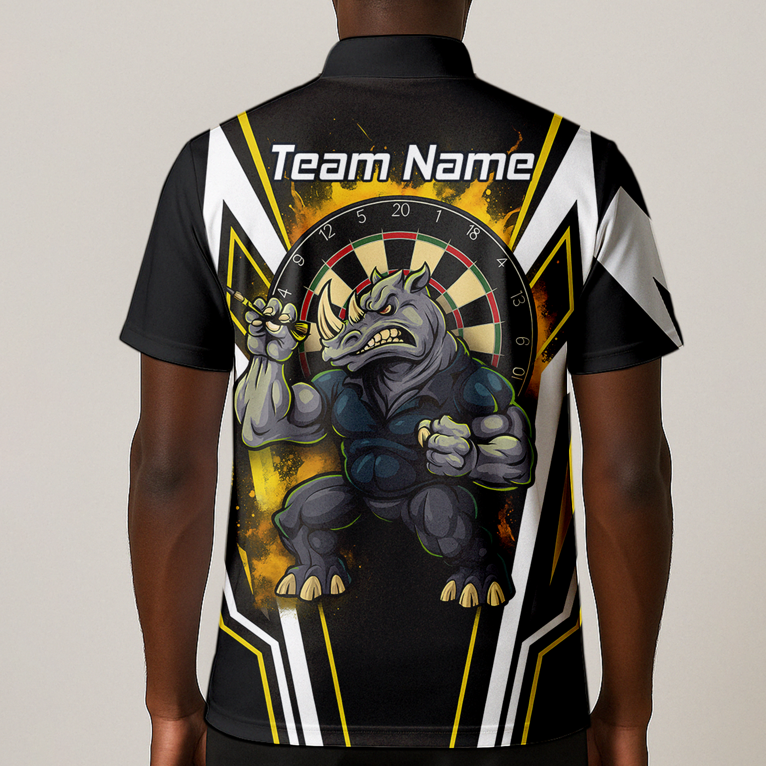 Custom Aggressive Rhino Darts Polo Shirt Black Gold White For Men U9140 additional image 1