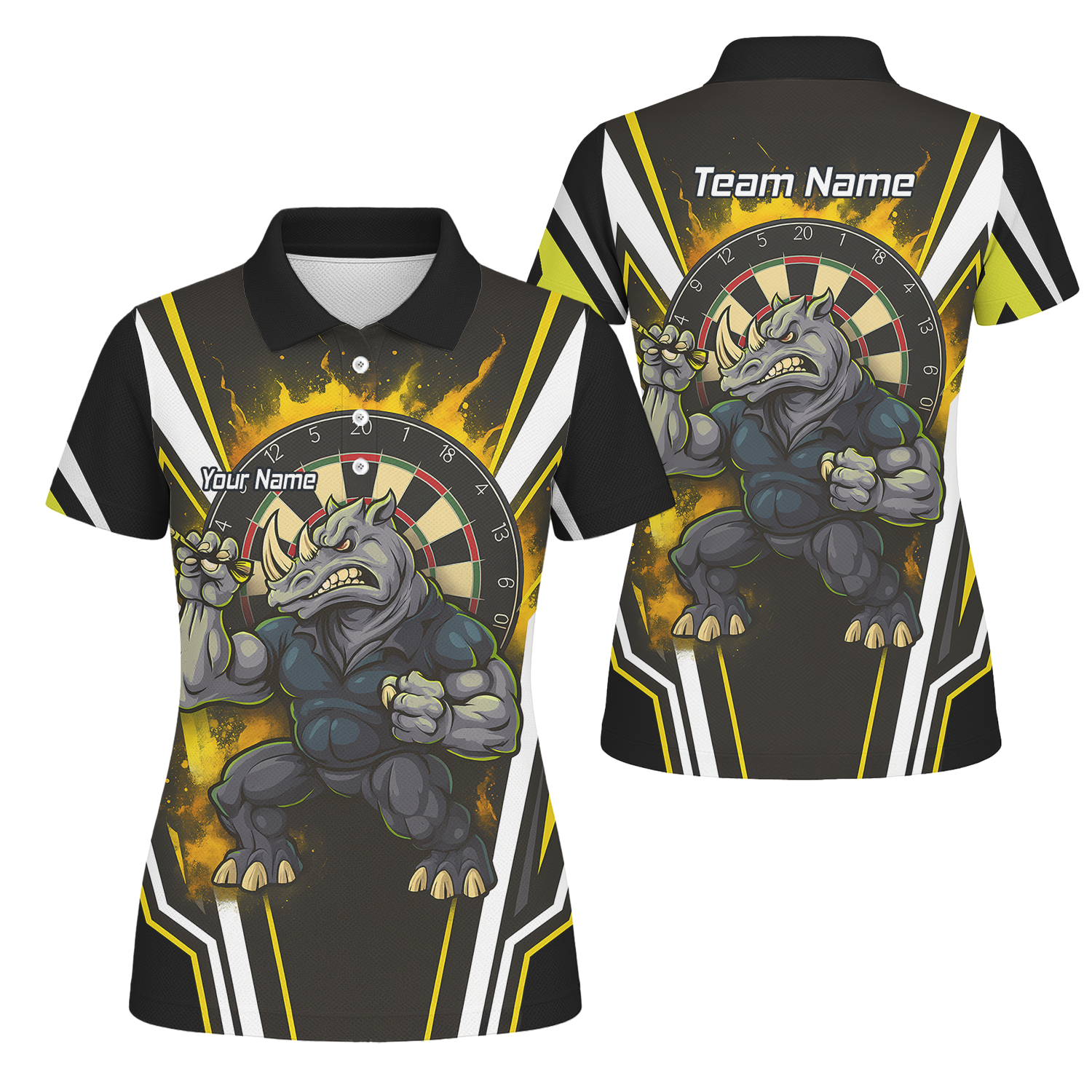 Custom Aggressive Rhino Darts Polo Shirt Black Gold White For Men U9140 main image - polo No