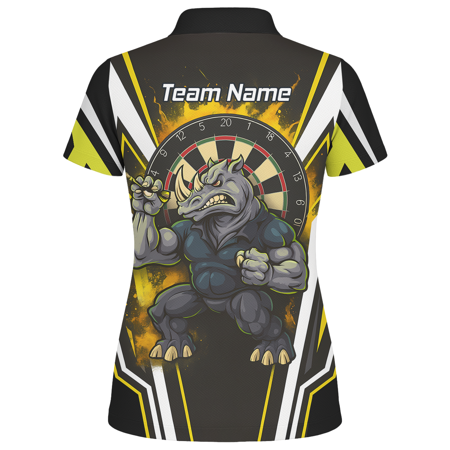 Custom Aggressive Rhino Darts Polo Shirt Black Gold White For Men U9140 additional image 2