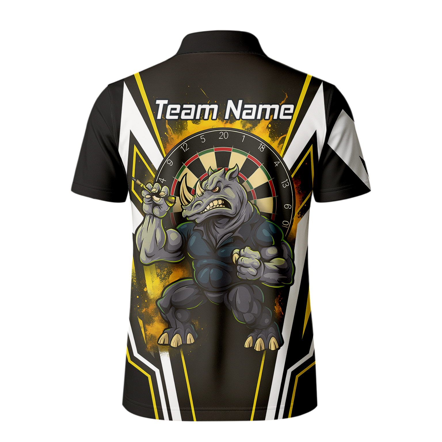 Custom Aggressive Rhino Darts Polo Shirt Black Gold White For Men U9140 additional image 3