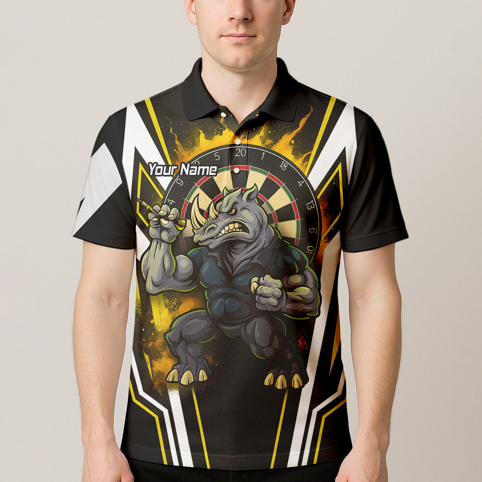 Custom Aggressive Rhino Darts Polo Shirt Black Gold White For Men U9140 additional image 4