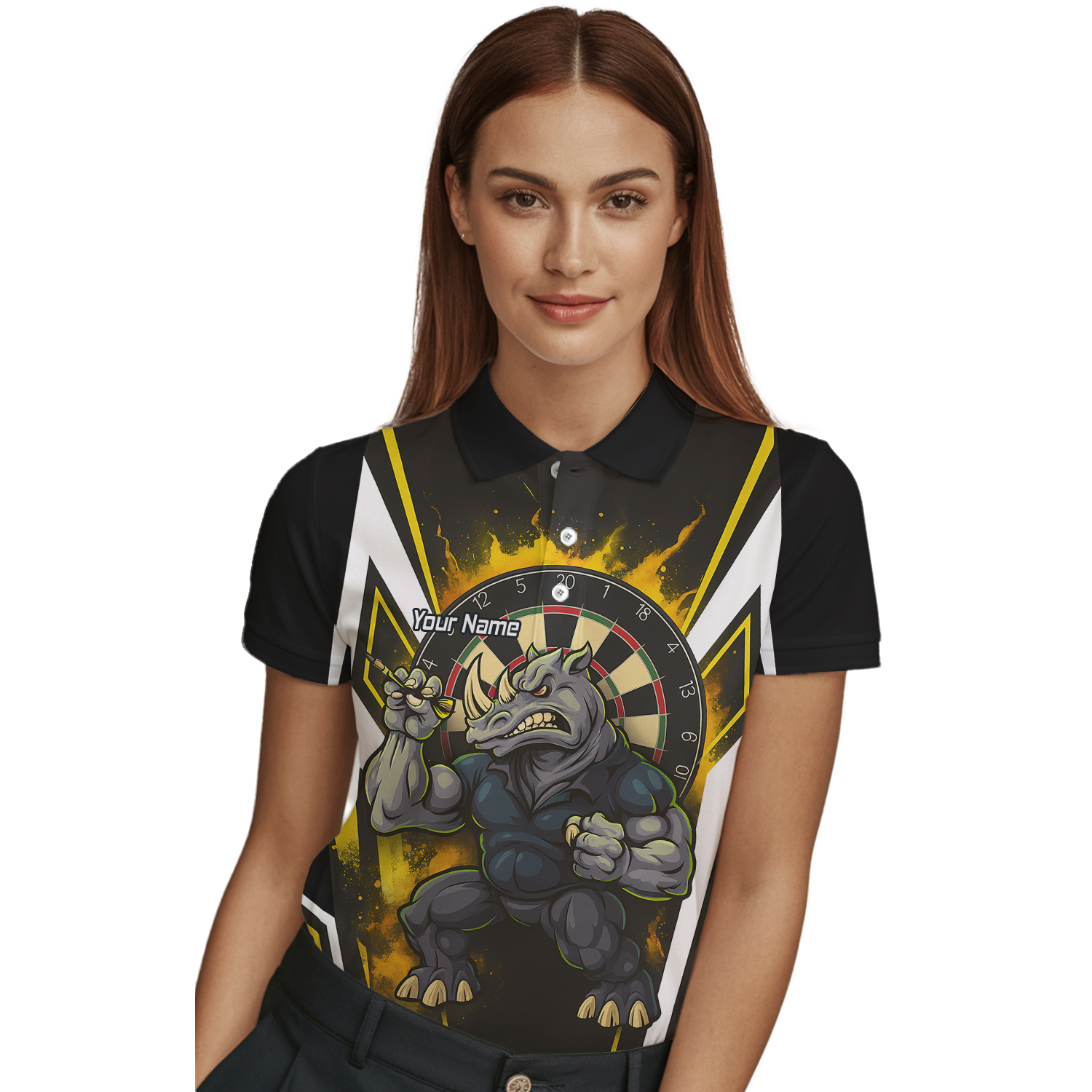 Custom Aggressive Rhino Darts Polo Shirt Black Gold White For Men U9140 additional image 3