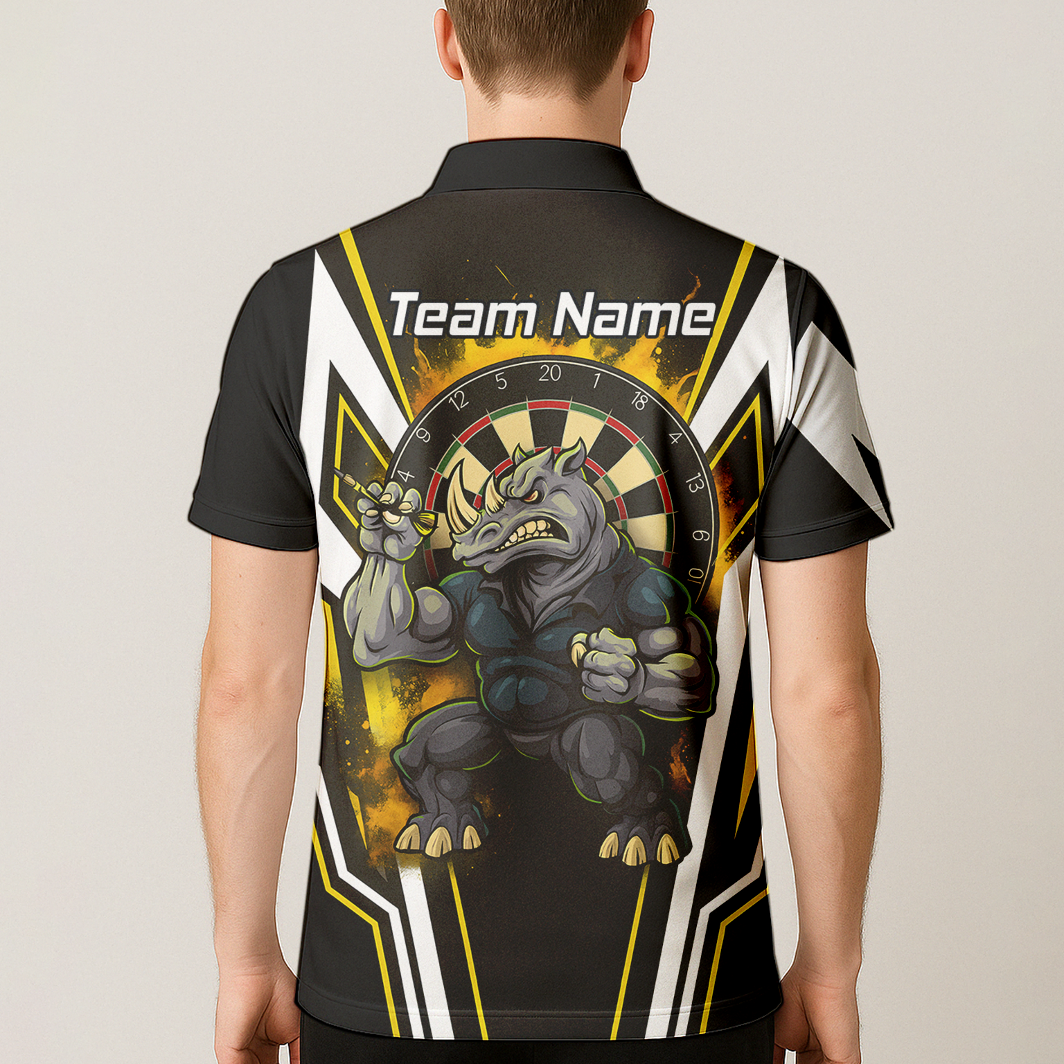 Custom Aggressive Rhino Darts Polo Shirt Black Gold White For Men U9140 additional image 5