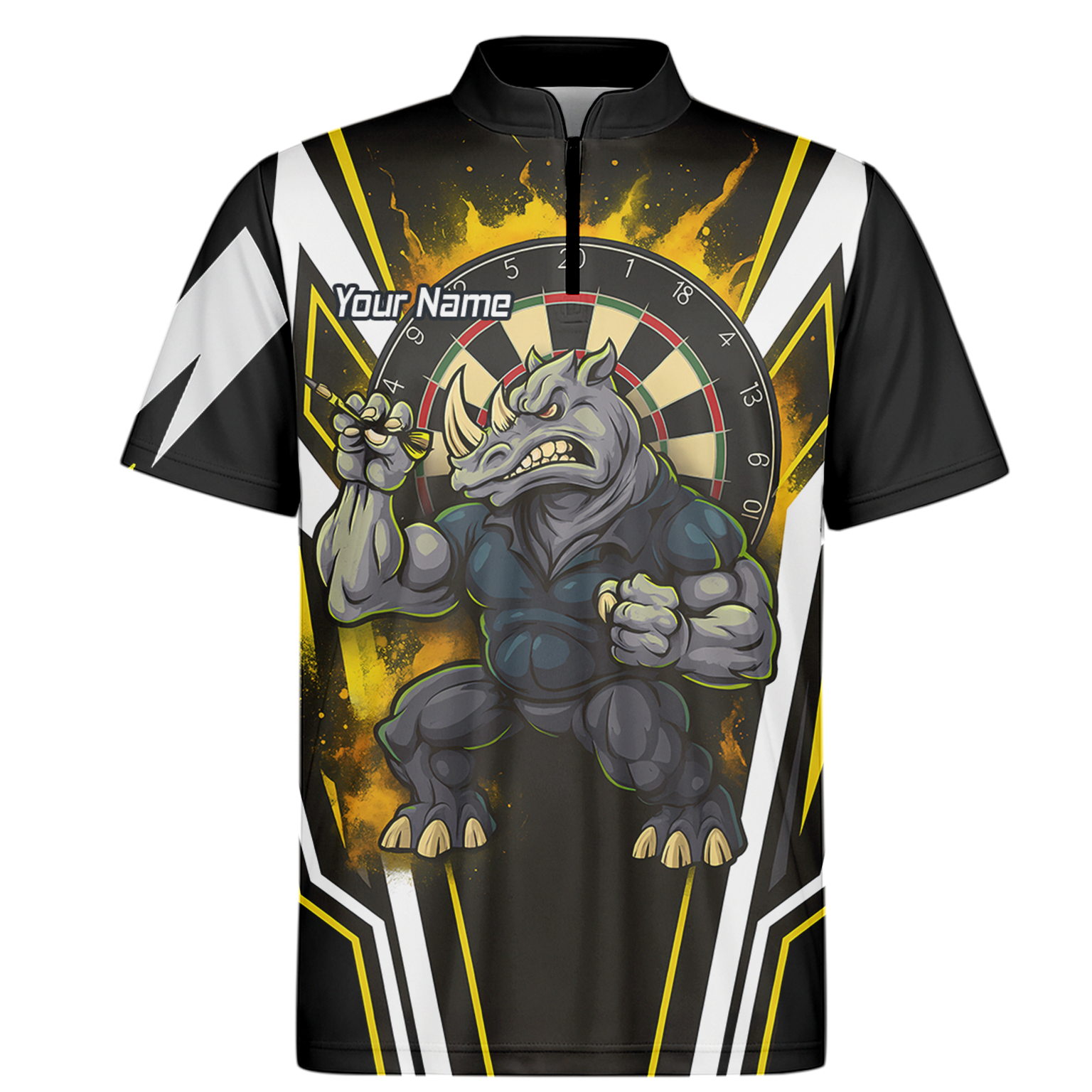 Custom Aggressive Rhino Darts Polo Shirt Black Gold White For Men U9140 additional image 6