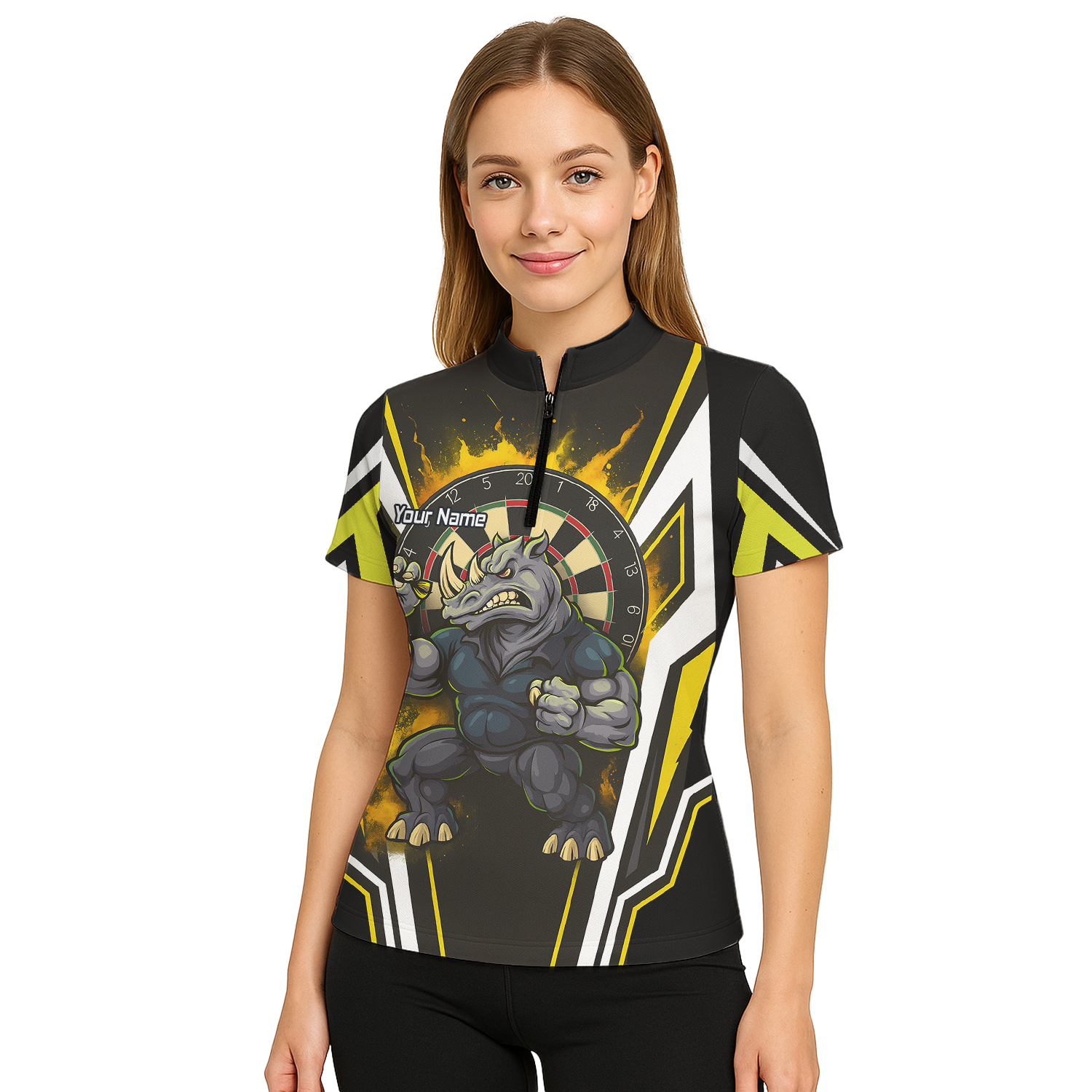 Custom Aggressive Rhino Darts Polo Shirt Black Gold White For Men U9140 additional image 5