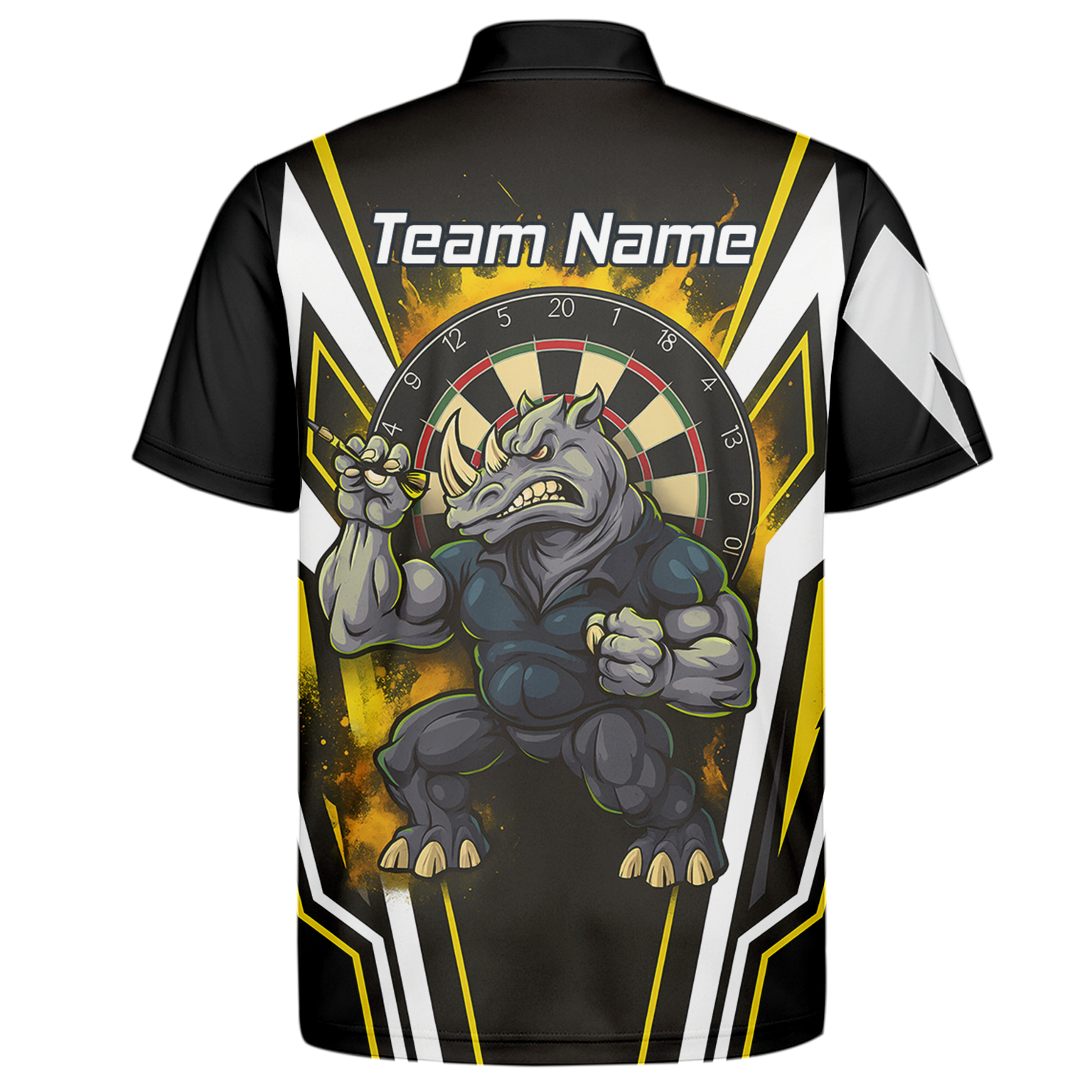 Custom Aggressive Rhino Darts Polo Shirt Black Gold White For Men U9140 additional image 7