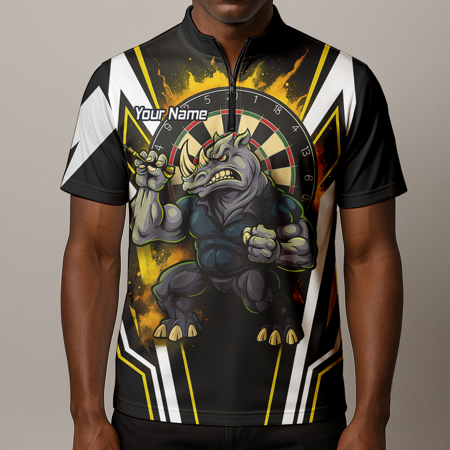 Custom Aggressive Rhino Darts Polo Shirt Black Gold White For Men U9140 additional image 8