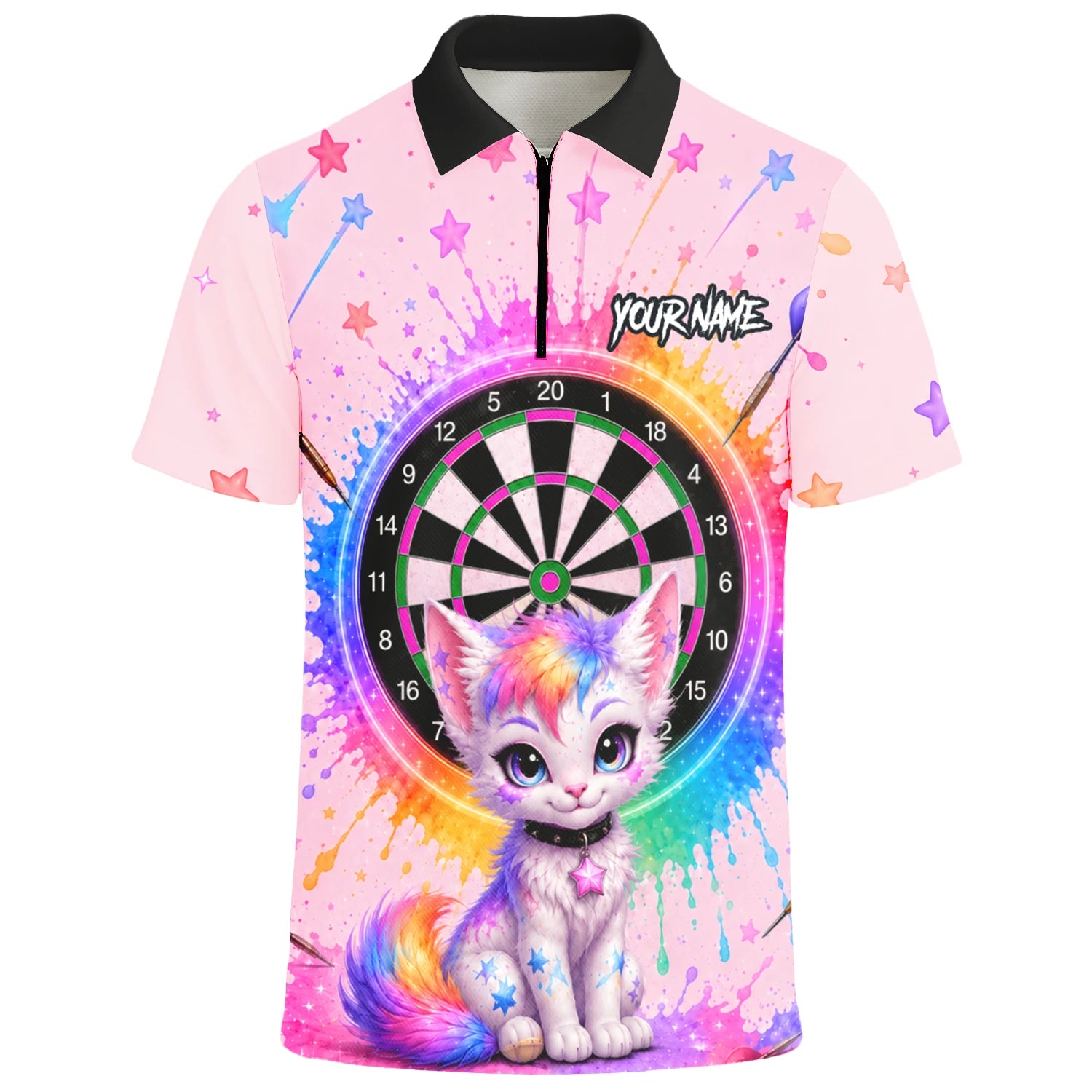 Personalised Pink Rainbow Kitten Dartboard Darts Shirt For Men X398
