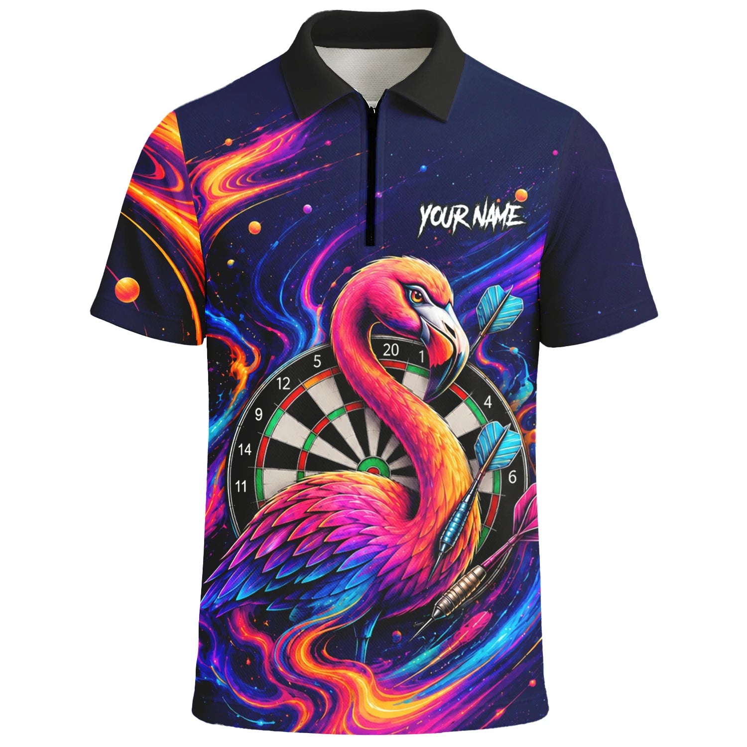 Personalised Neon Flamingo Galaxy Darts Polo Shirt For Men D064