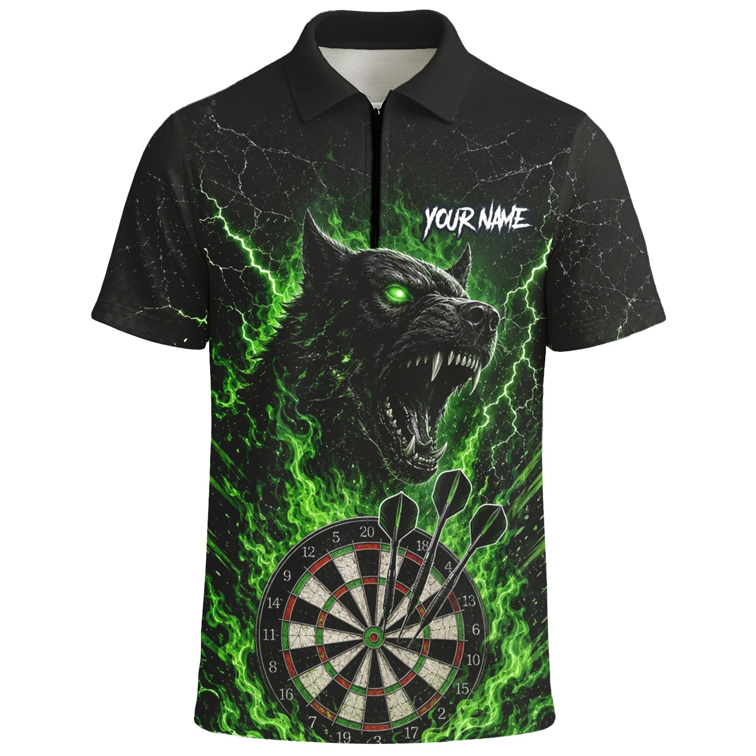 Personalised Black & Green Wolf Dartboard Darts Shirt For Men F303