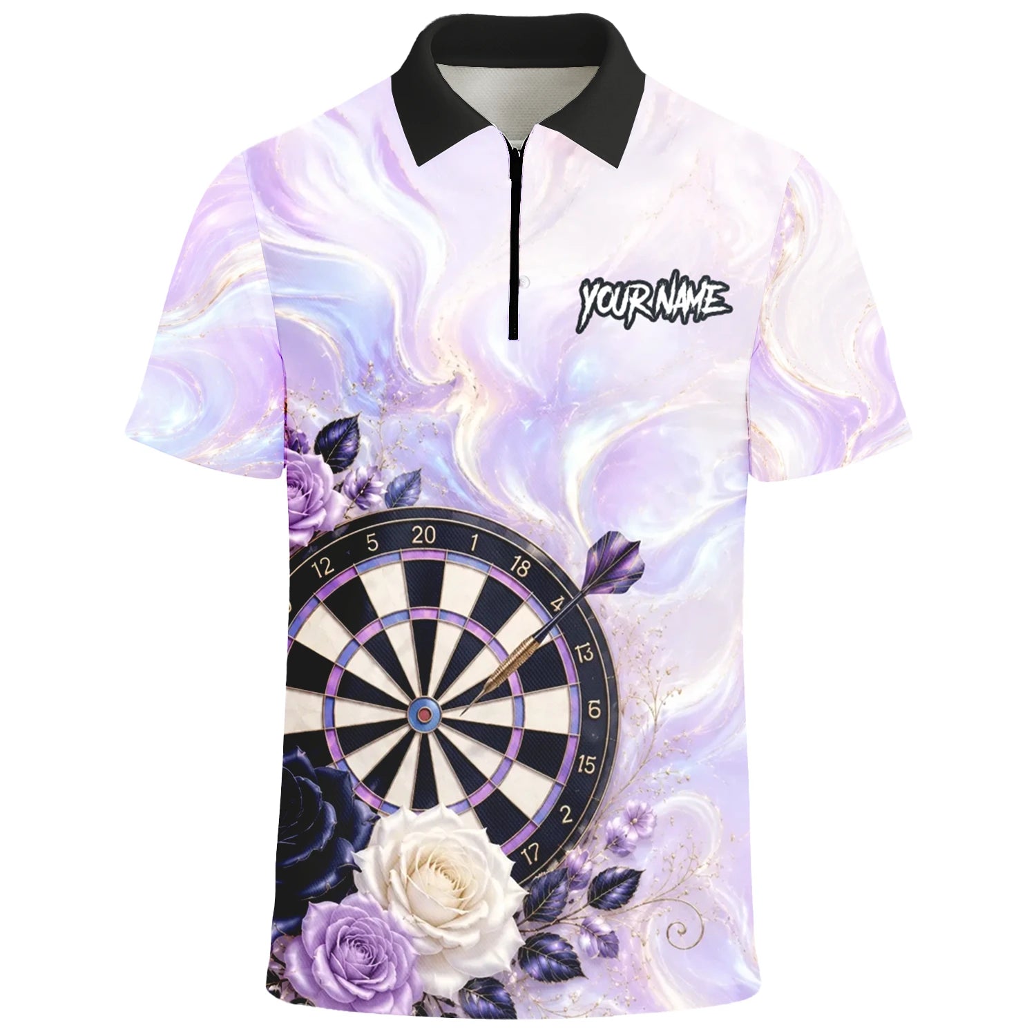 Personalised Purple Marble Rose Darts Polo Shirt For Men S206