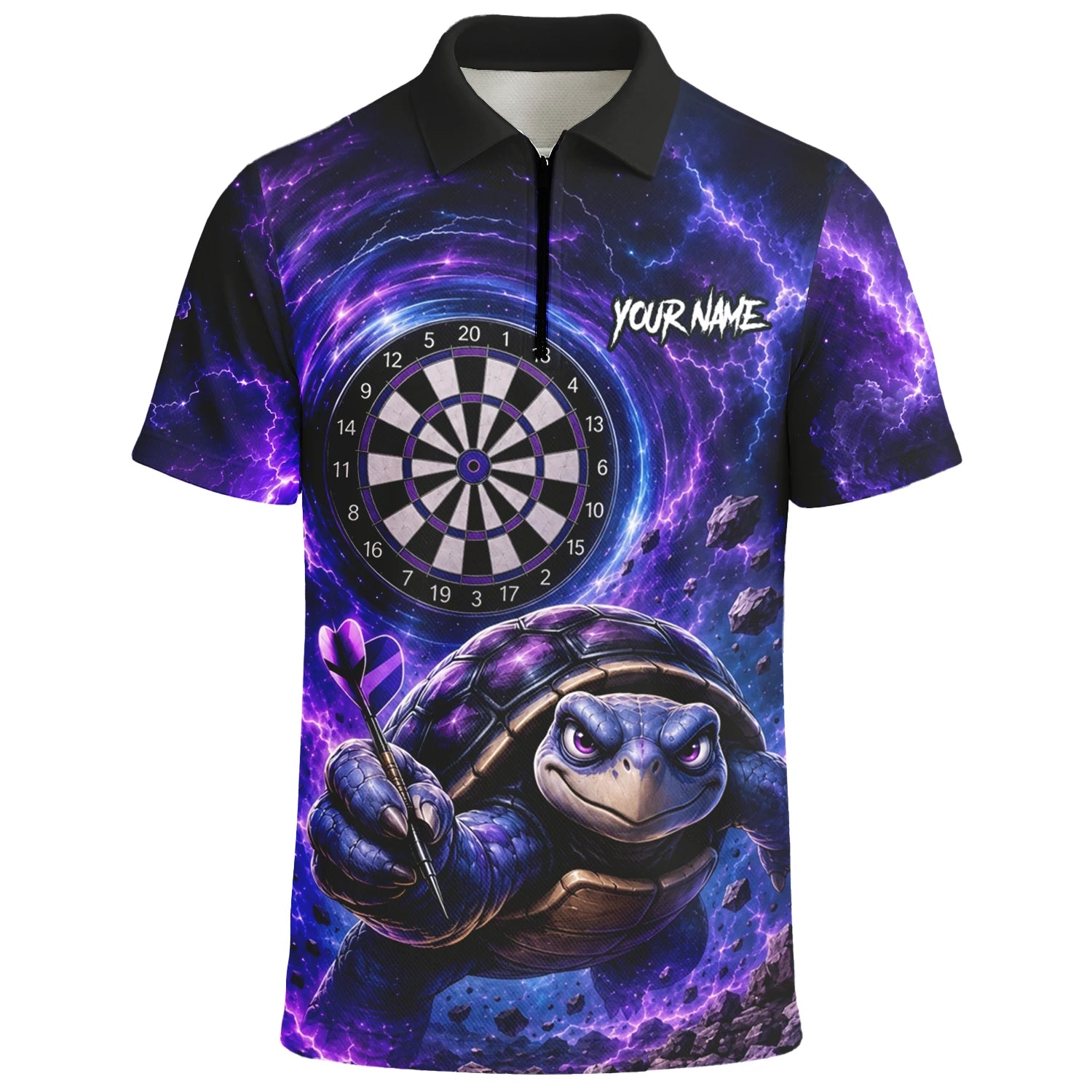 Personalised Purple & Black Turtle Playing Darts Shirt For Men F796