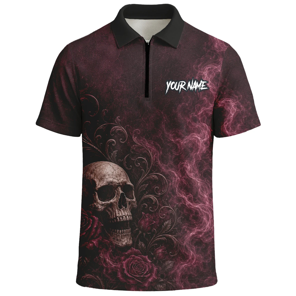 Personalised Burgundy & Black Skull Rose Darts Shirt For Men U786