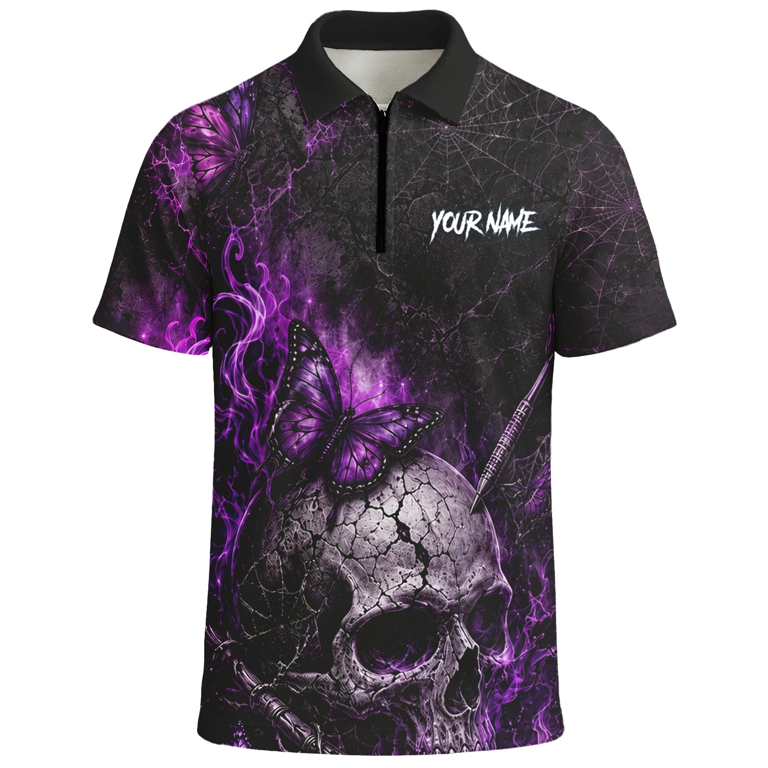 Personalised Black & Purple Skull Butterfly Darts Shirt For Men Q241