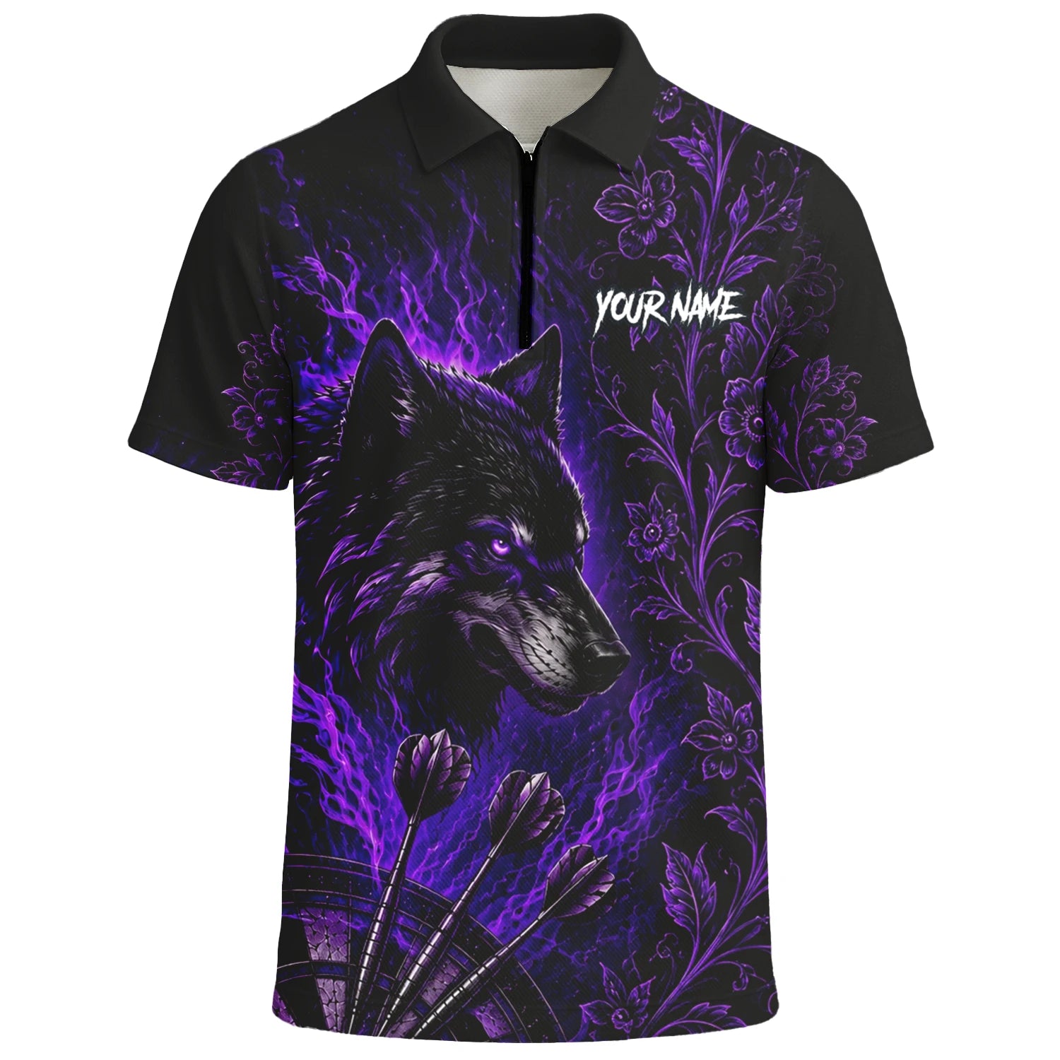 Personalised Black & Purple Wolf Dartboard Darts Shirt For Men J133