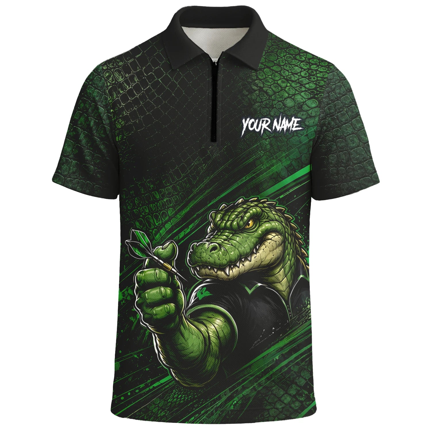 Personalised Black & Green Crocodile Darts Player Shirt For Men I987