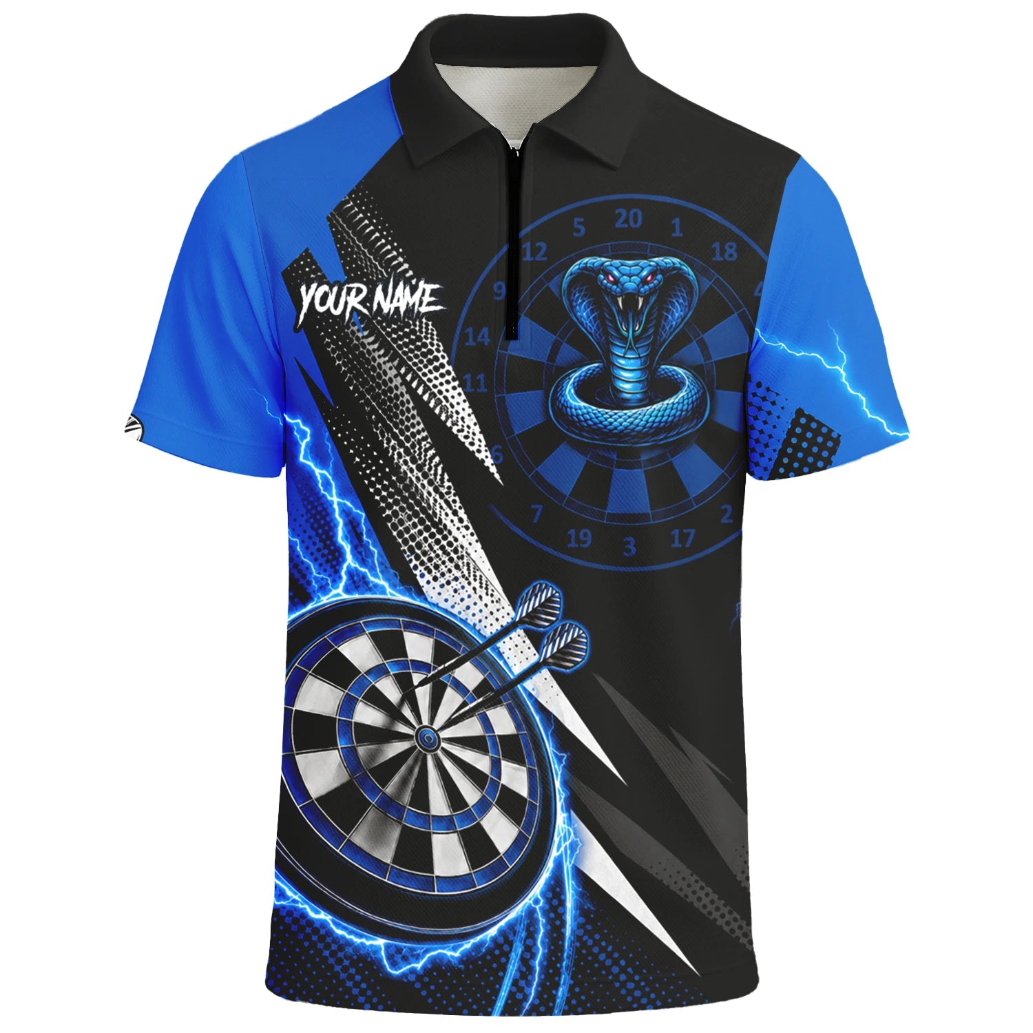 Personalised Blue Lightning Cobra Darts Polo Shirt For Men S015
