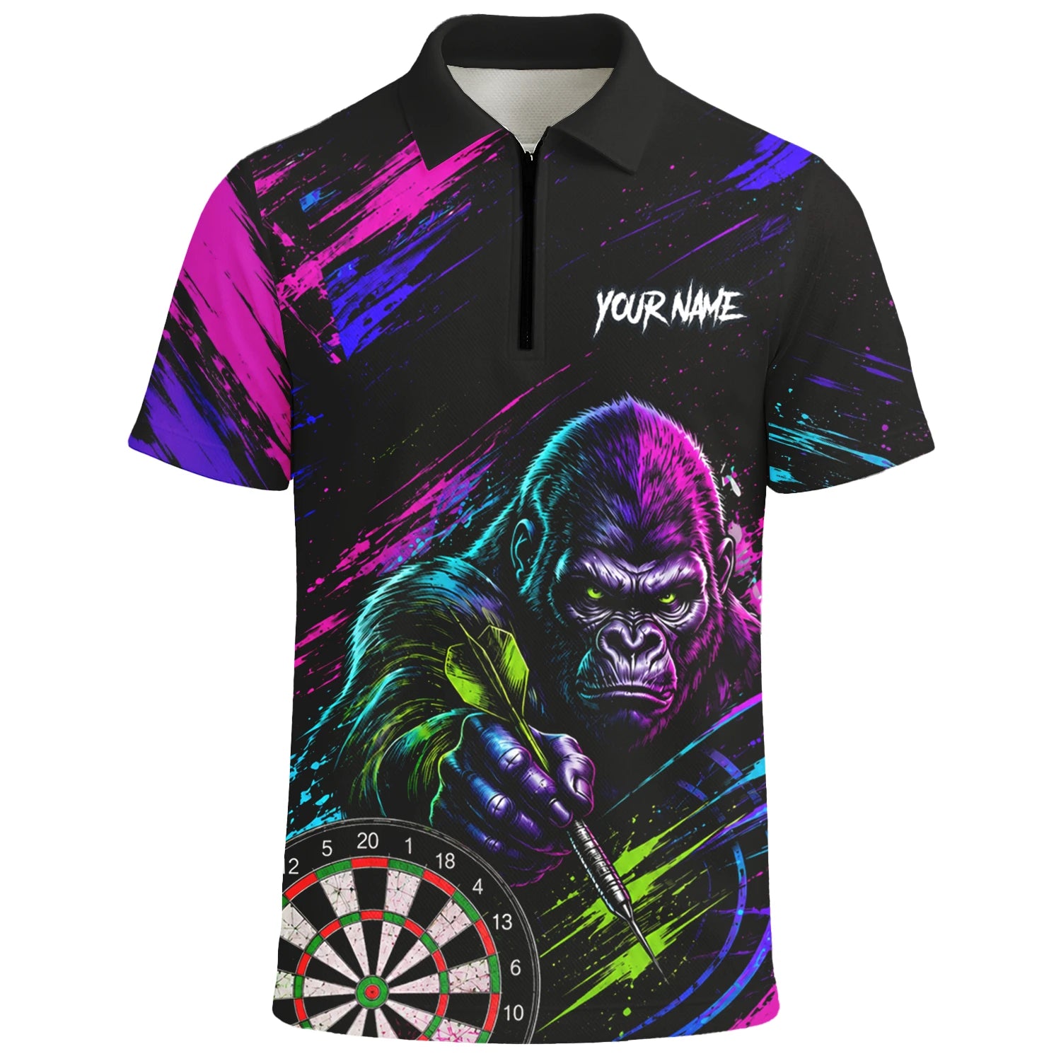 Personalised Black Pink & Purple Gorilla Darts Shirt For Men U874