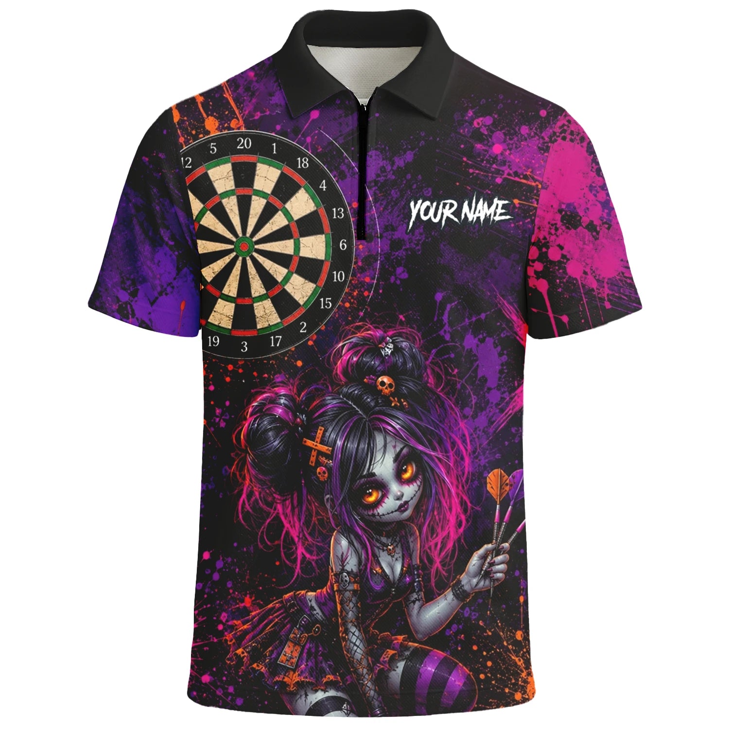 Personalised Black Purple Pink & Orange Gothic Darts Shirt For Men Z641