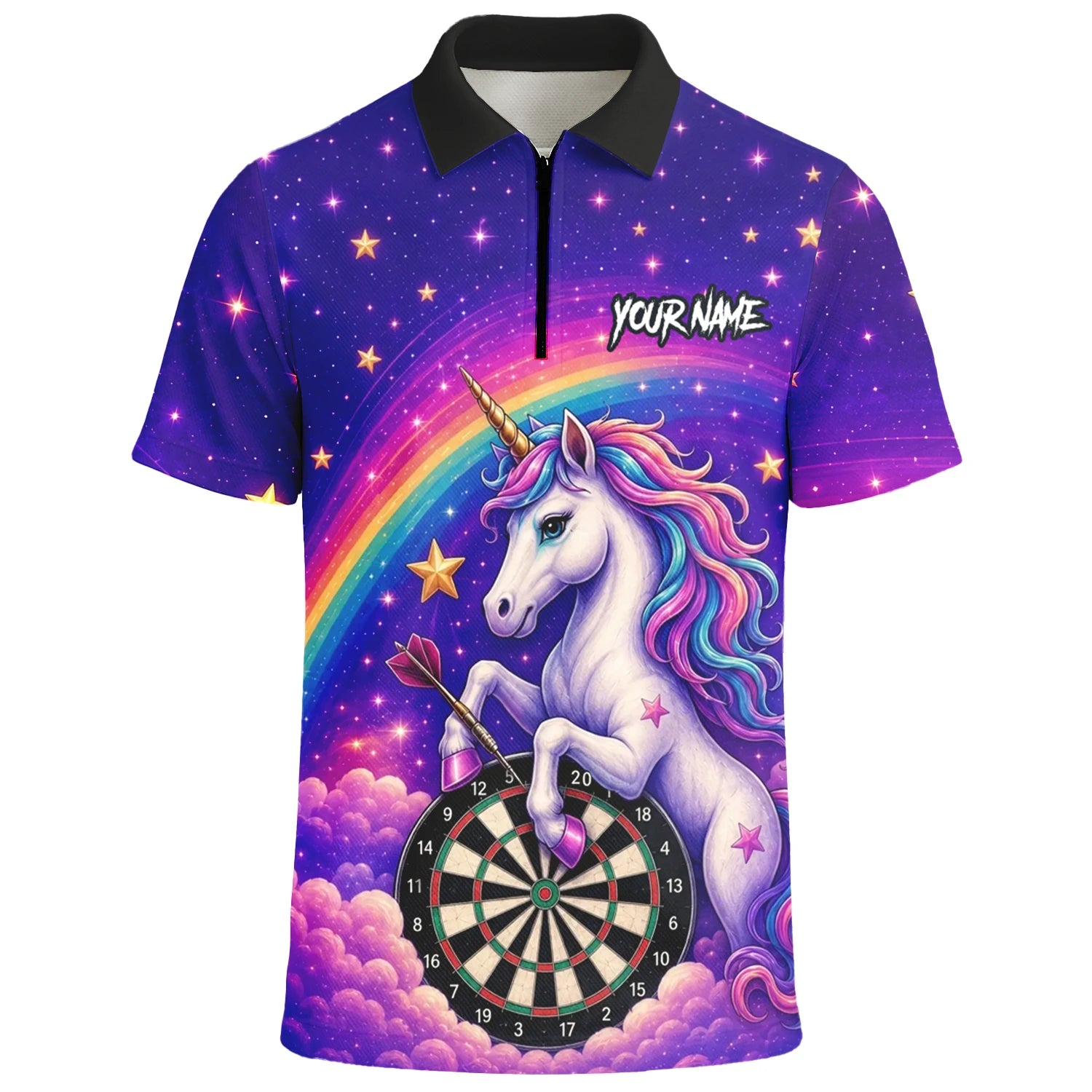 Personalised Rainbow Unicorn Darts Polo Shirt For Men V221