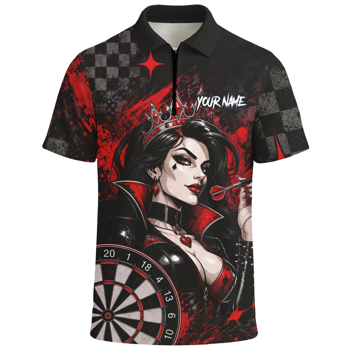 Personalised Black & Red Queen of Hearts Darts Shirt For Men R803