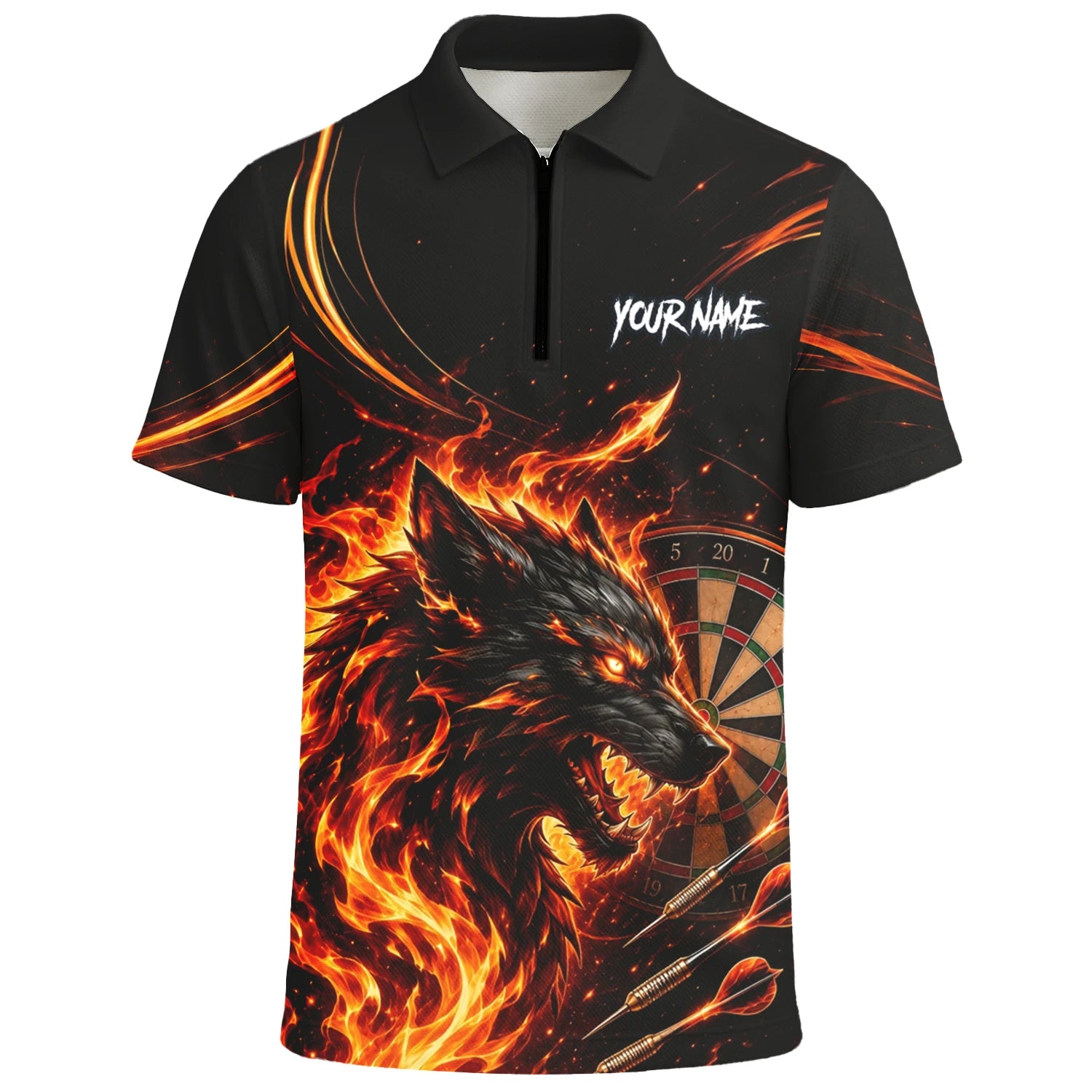 Personalised Flaming Wolf Darts Polo Shirt For Men W521