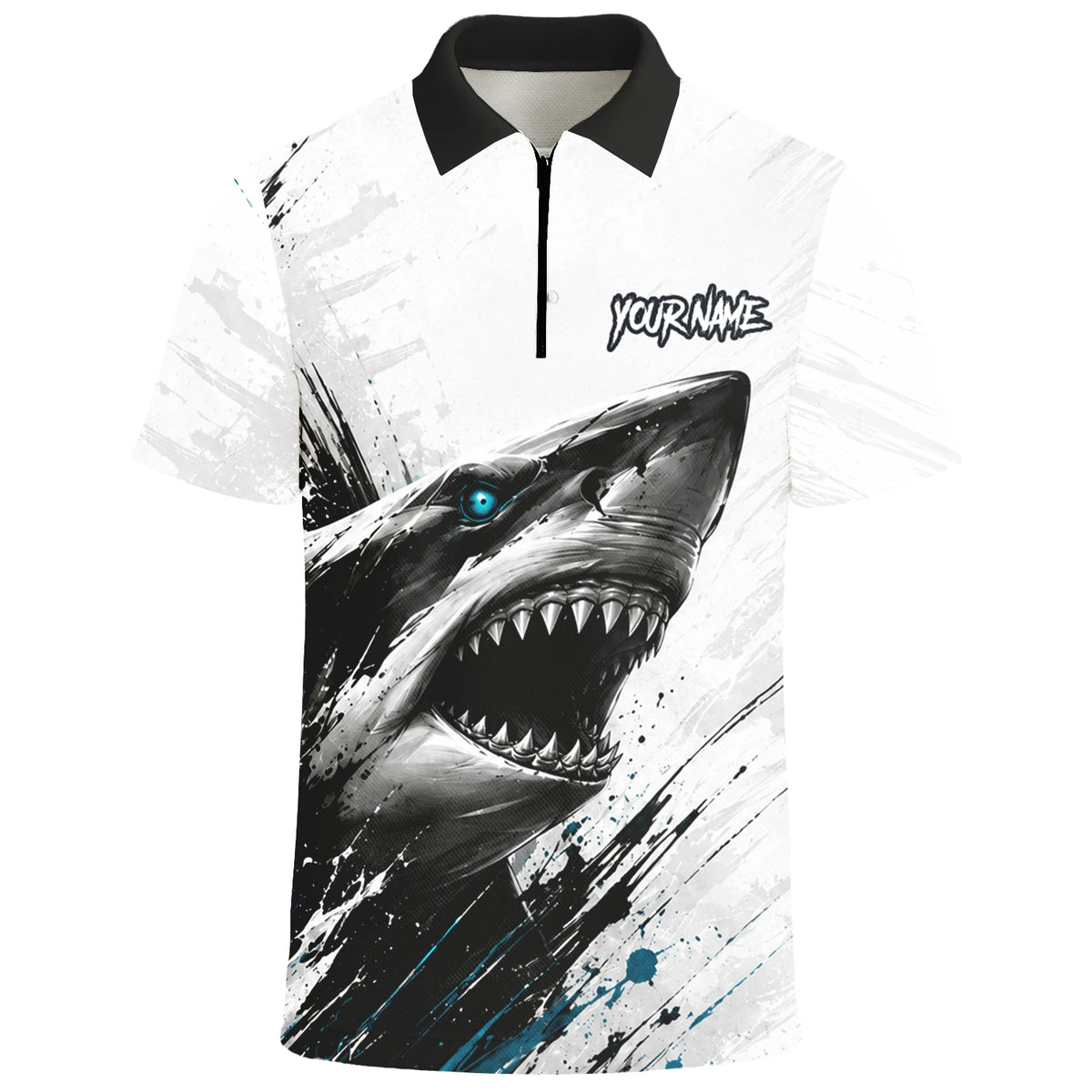 Personalised White Black Teal Shark Darts Shirt For Men D067