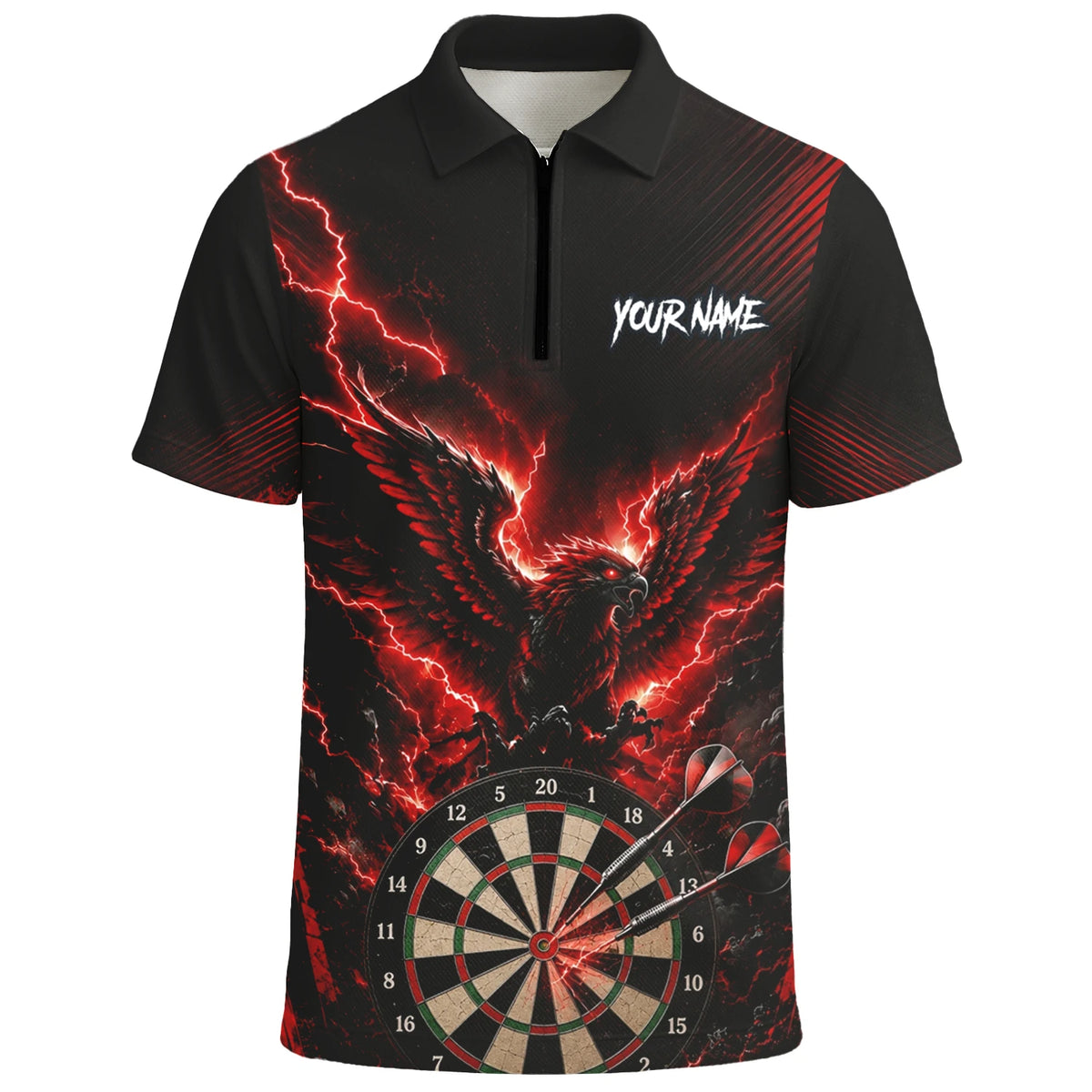 Personalised Black & Red Phoenix Lightning Dartboard Darts Shirt For Men J120