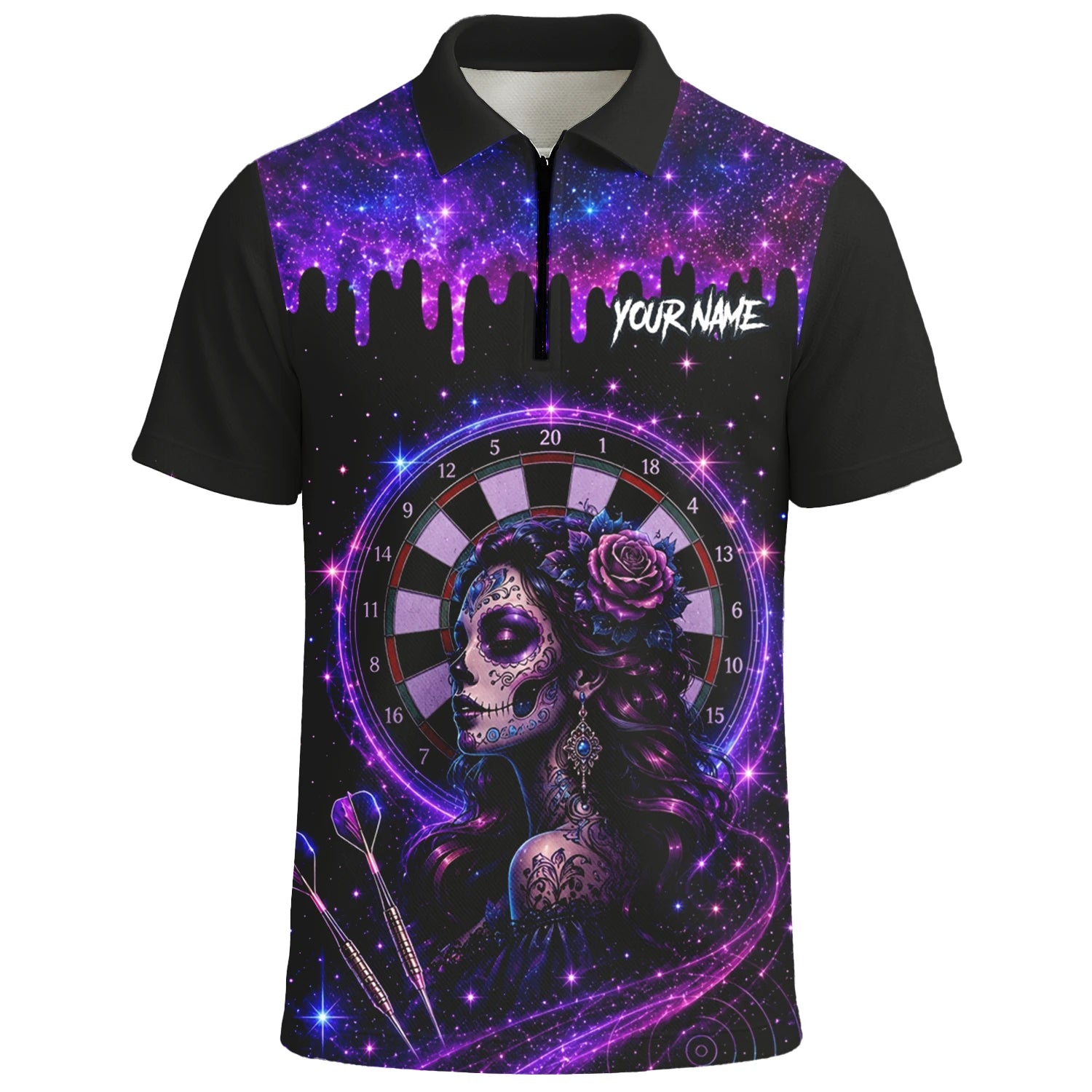 Personalised Purple Galaxy Sugar Skull Darts Shirt For Men Z967