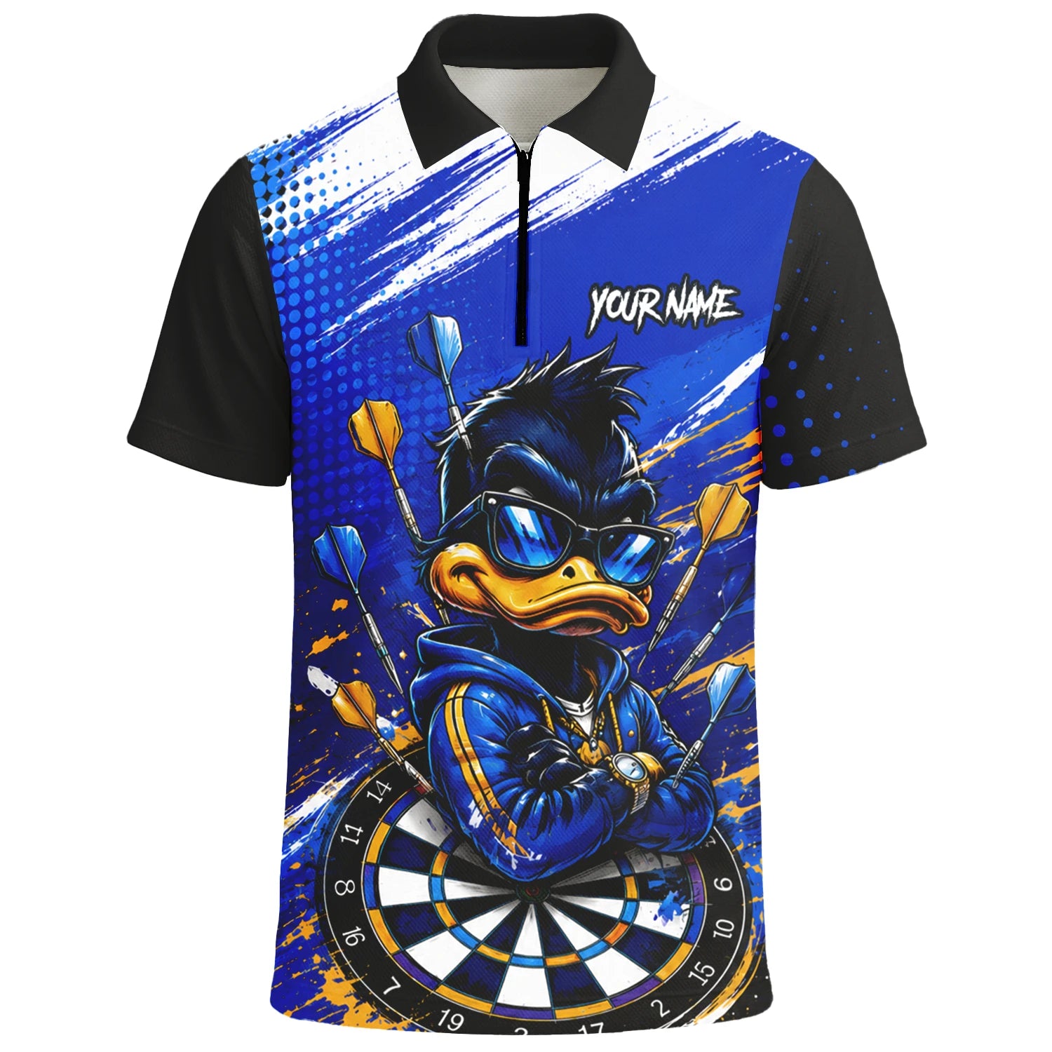 Personalised Blue & Gold Cool Duck Darts Polo Shirt For Men L859